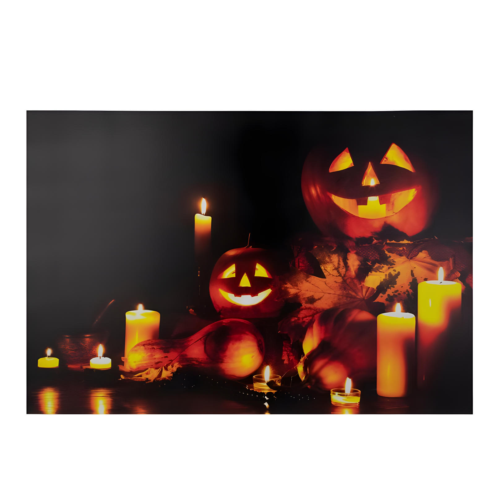 Northlight Seasonal LED Lighted Jack-O-Lanterns and Leaves Halloween Canvas Wall Art 15.75" x 23.5"