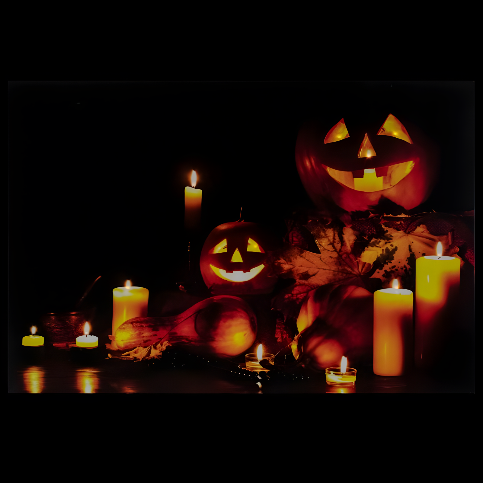 Northlight Seasonal LED Lighted Jack-O-Lanterns and Leaves Halloween Canvas Wall Art 15.75" x 23.5"