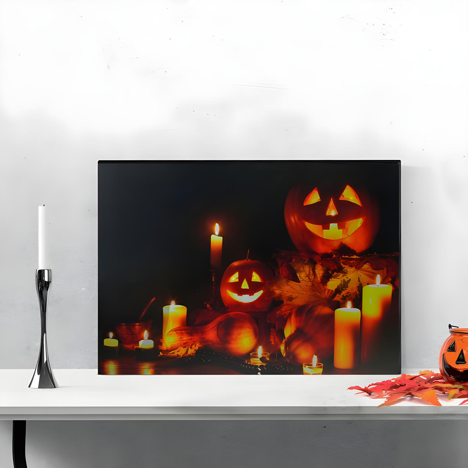 Northlight Seasonal LED Lighted Jack-O-Lanterns and Leaves Halloween Canvas Wall Art 15.75" x 23.5"