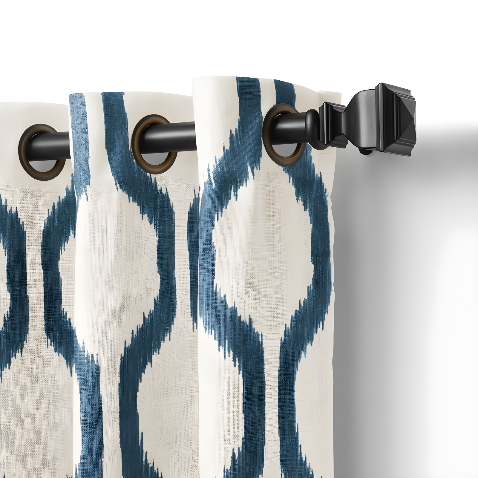Renzo Ikat Geometric Linen Room Darkening Single Window Curtain Panel - 52" x 95" - Indigo - Elrene Home Fashions