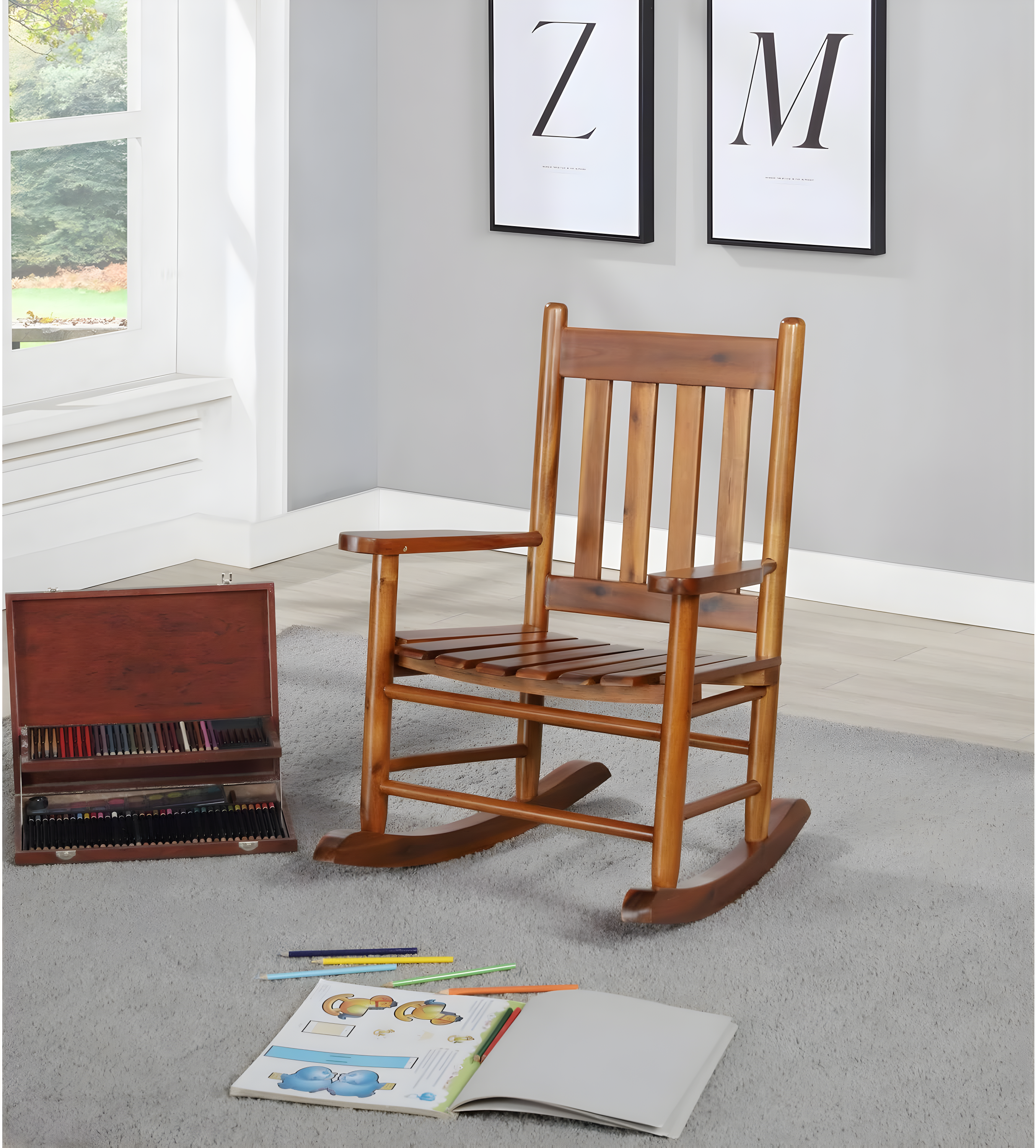Annie Solid Wood Slat Back Youth Rocking Accent Chair Golden Brown - Coaster: For Children's Bedroom or Patio