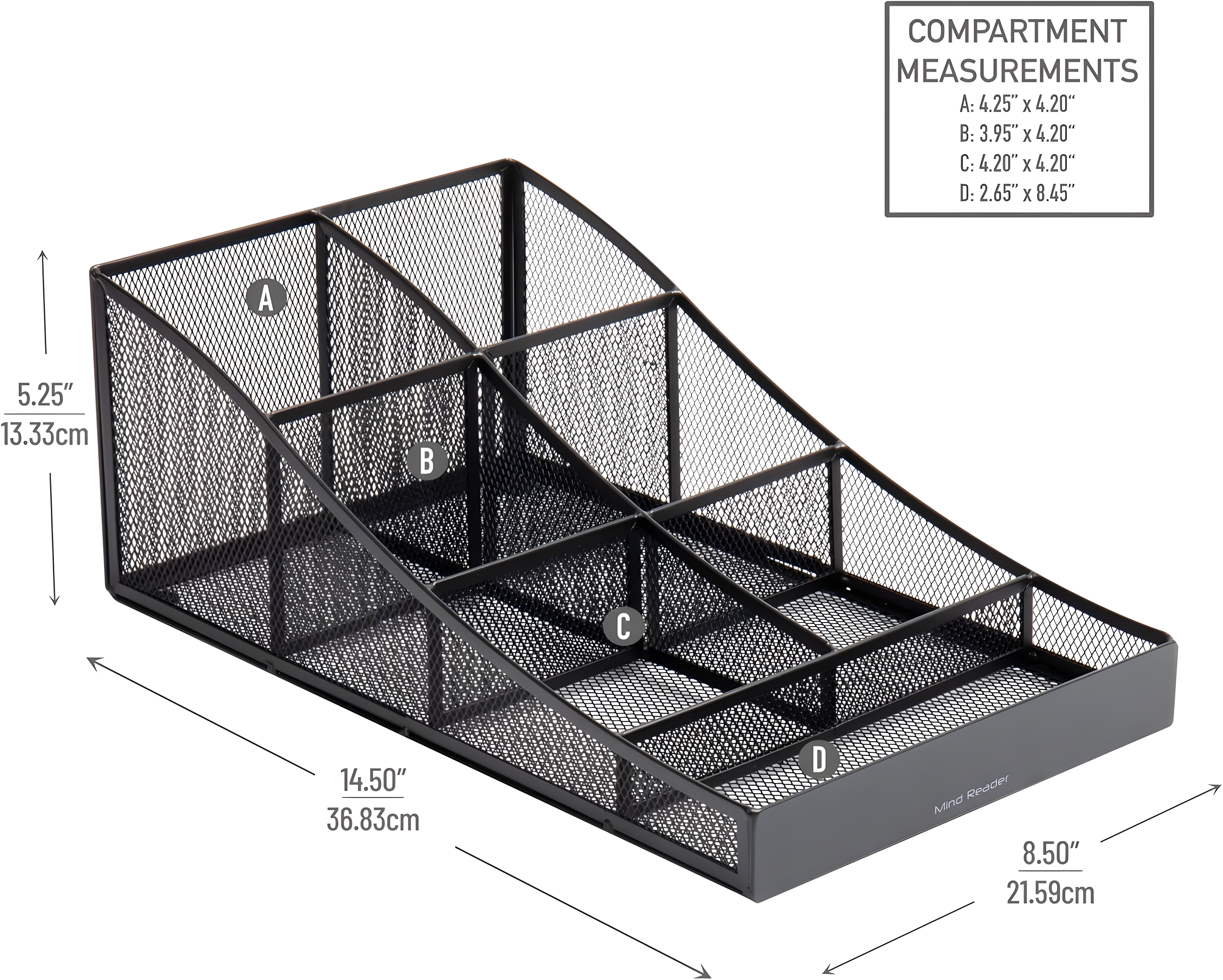 Mind Reader Cup and Condiment Station, Countertop Organizer, Coffee Bar, Kitchen, Metal Mesh, 8.5"L x 14.5"W x 5.25"H