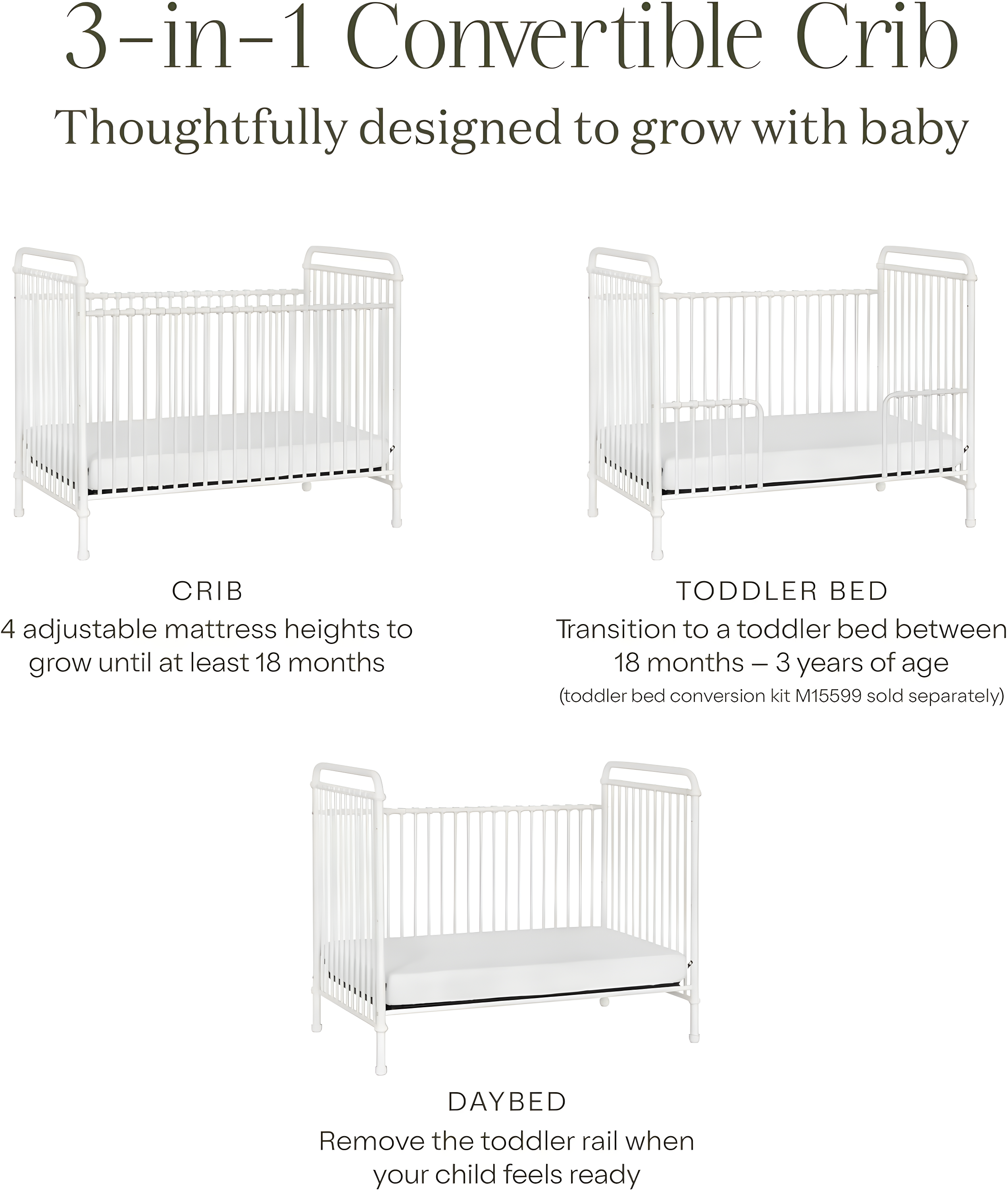 Abigail Greenguard Gold Certified 3 -in-1 Convertible Crib