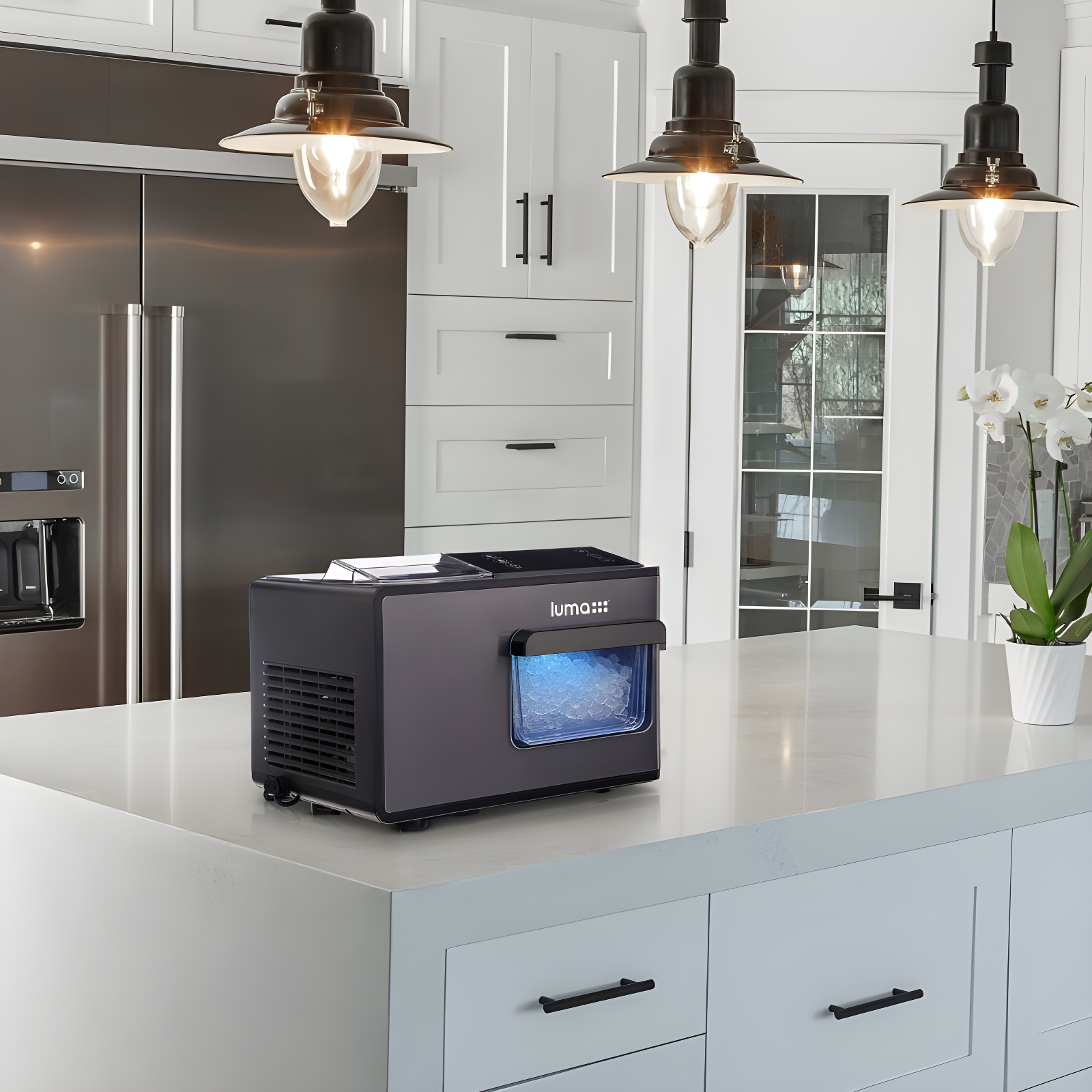 Luma Nugget Countertop Ice Maker, 44 lbs in 24 hours, Black Stainless Steel Ice Machine