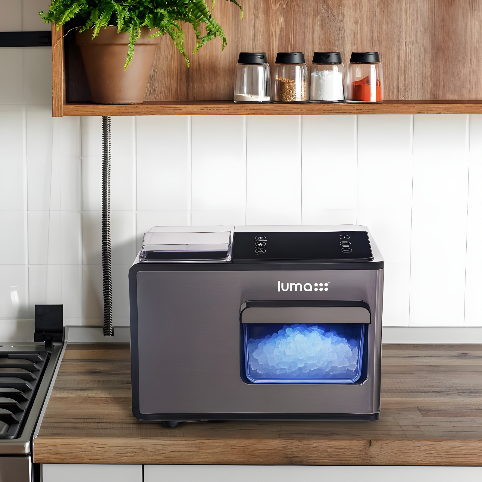 Luma Nugget Countertop Ice Maker, 44 lbs in 24 hours, Black Stainless Steel Ice Machine