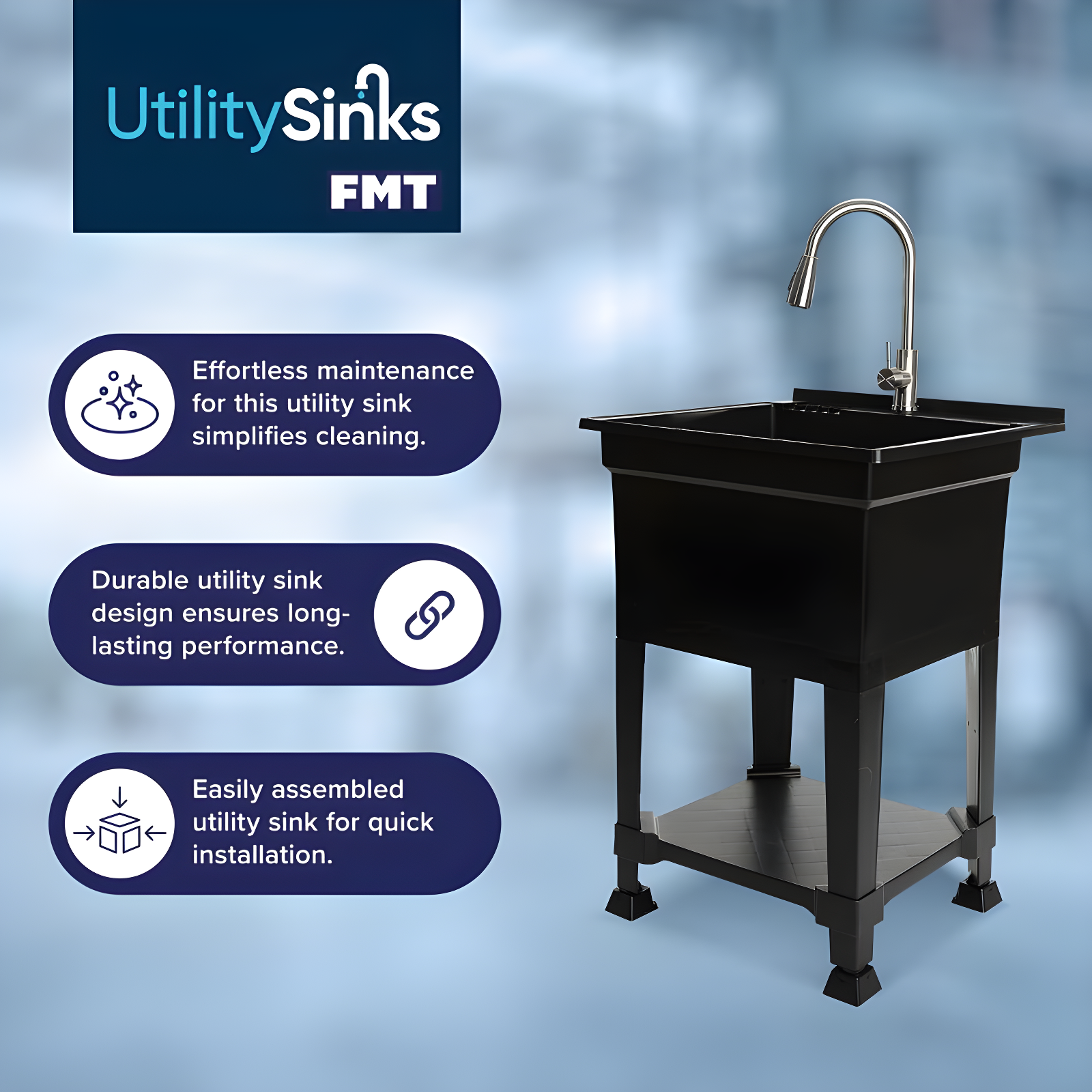 UTILITYSINKS Plastic 24" Compact Workshop Freestanding Laundry Sink with Faucet