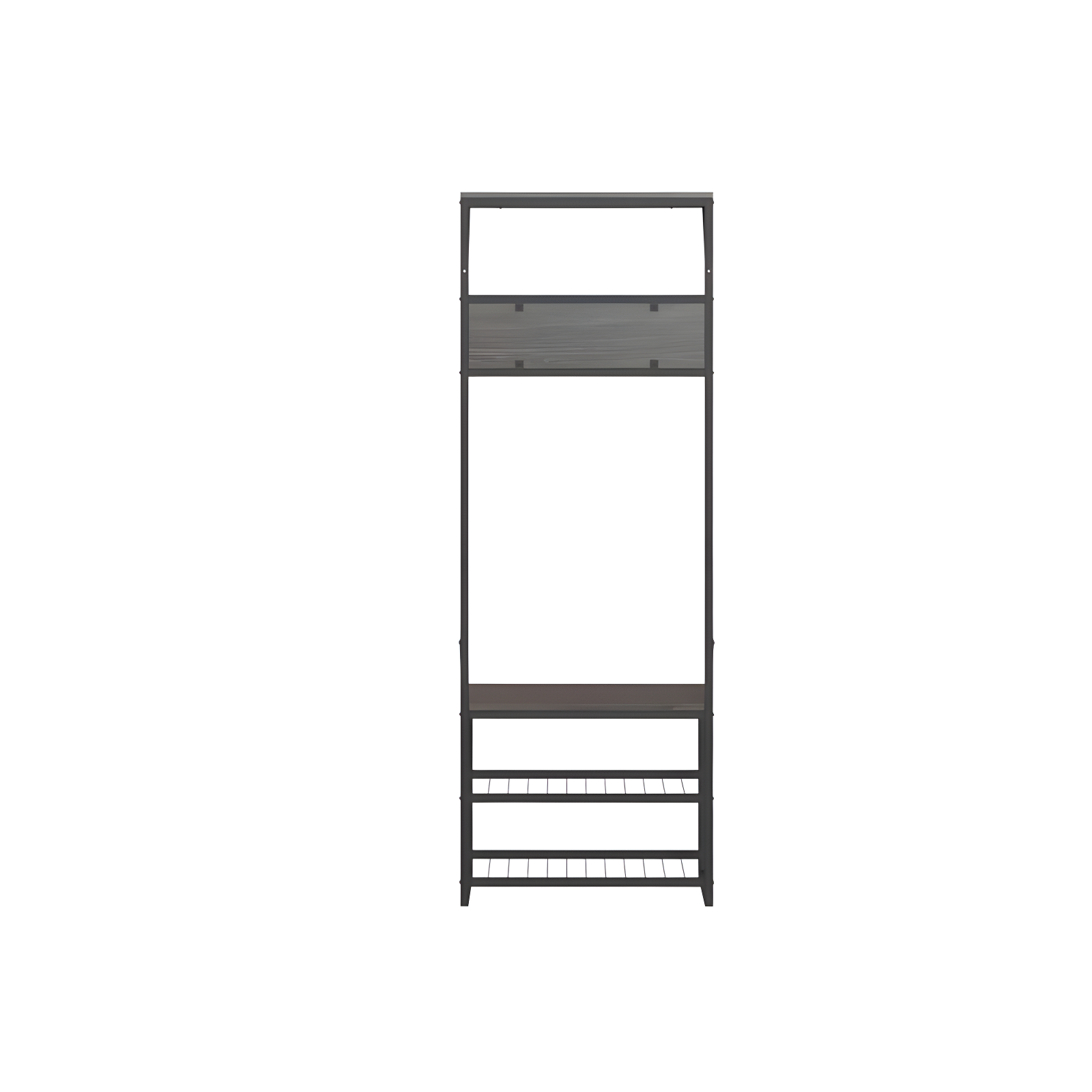 RiverRidge Home RiverRidge Afton Hall Tree Shoe Storage Organizer Cabinet with Hooks and Top Storage Shelf Entryway Bench Seat - Weathered Woodgrain and Black Metal Frame