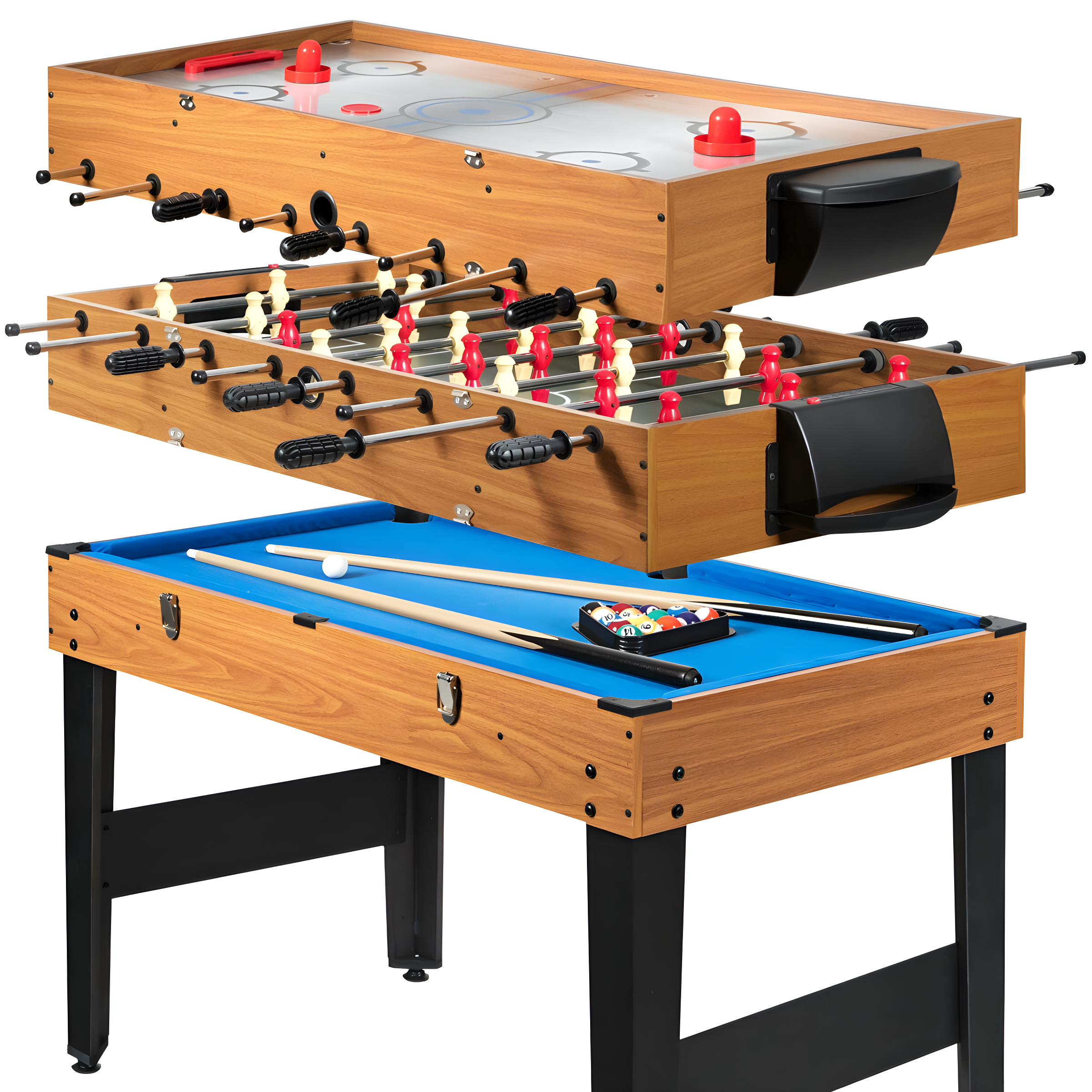 JETEHO Multi Game Table, 3-In-1 48" Combo Game Table W/Soccer, Billiard, Slide Hockey, Wood Foosball Table, Perfect For Game Rooms, Arcades, Bars, Parties, Family Night