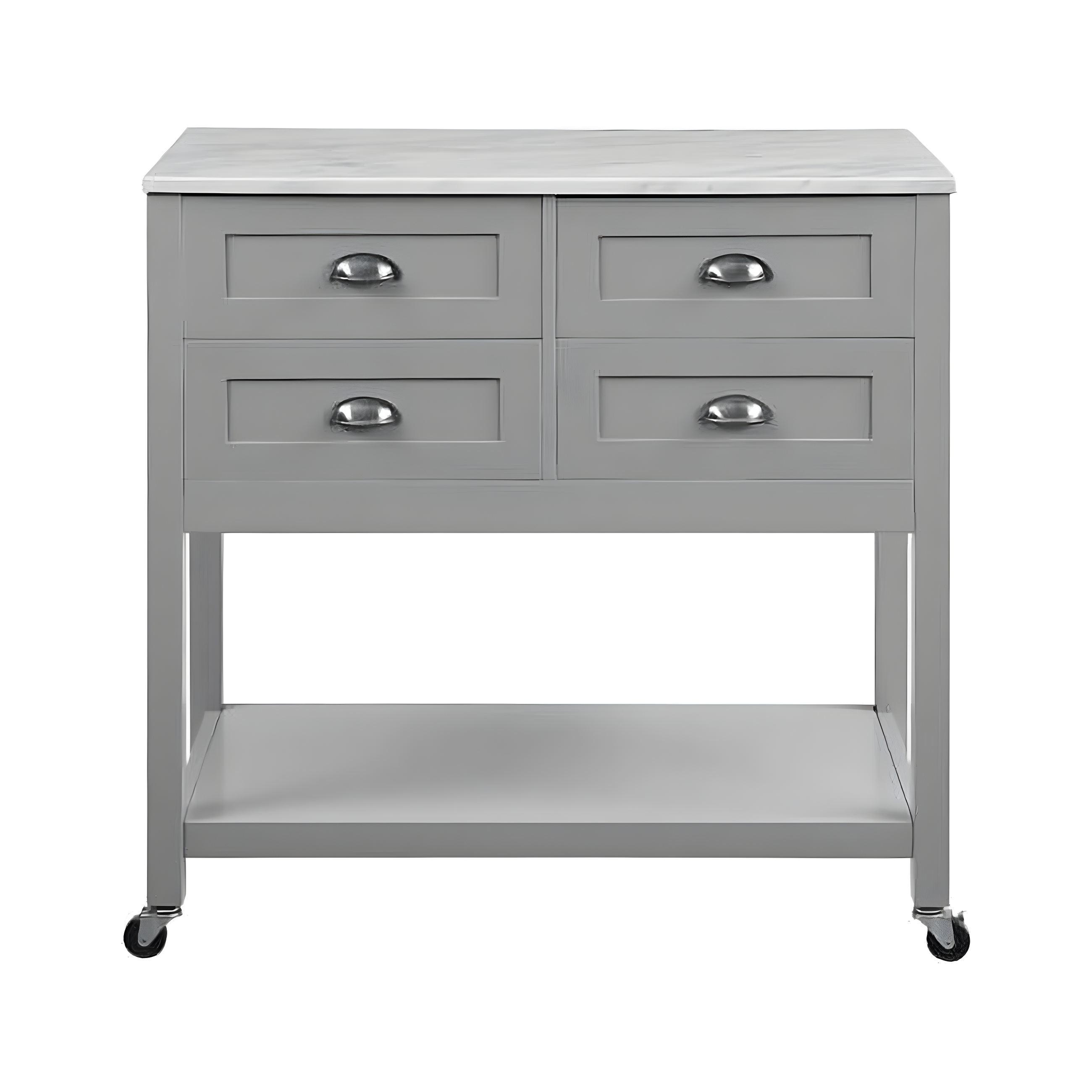Connell Kitchen Island Cart Gray/White Marble - Crosley: Mobile Storage, 4 Drawers, Open Shelf, Locking Wheels