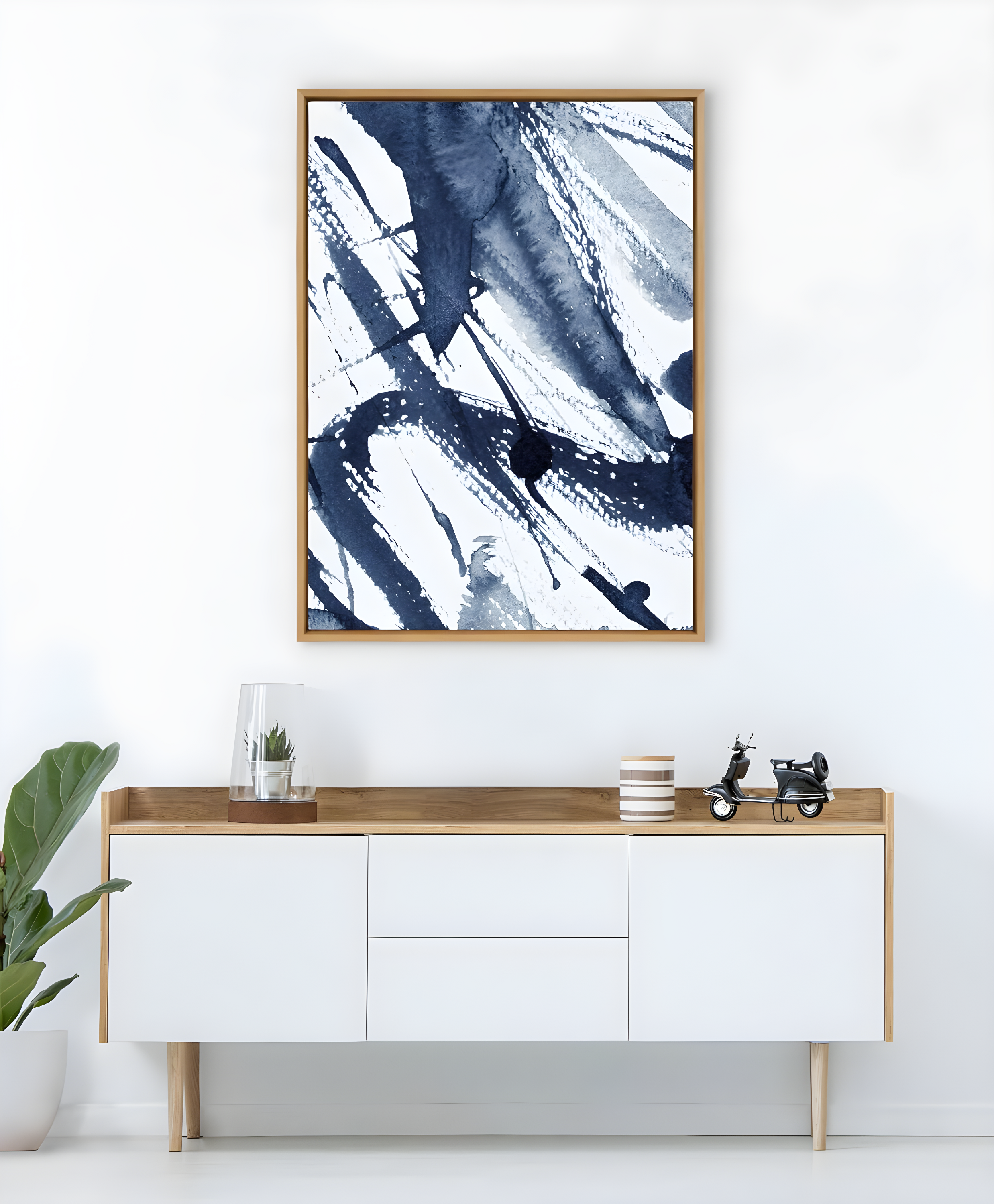 Kate & Laurel All Things Decor 31.5"x41.5" Sylvie Indigo Watercolor Framed Wall Art by Amy Peterson Natural Modern Blue Abstract Wall Art