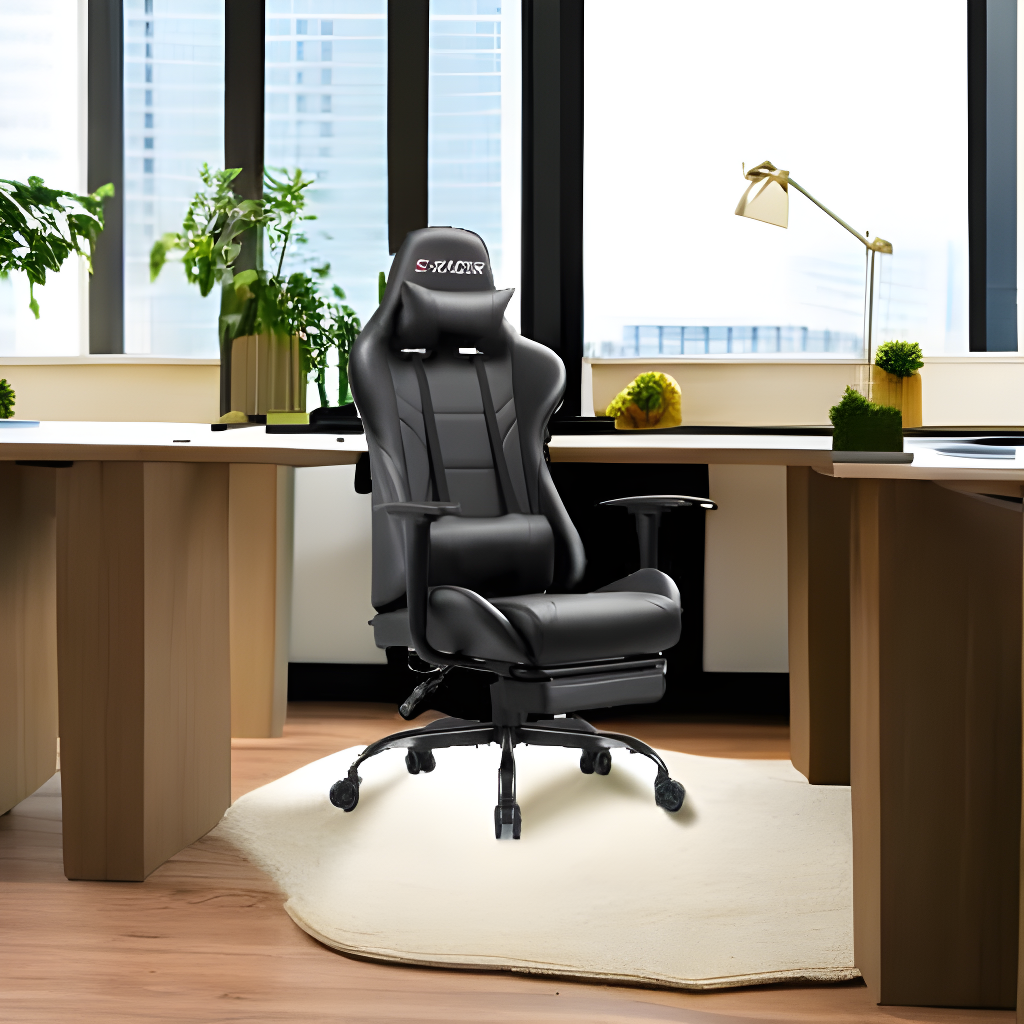 Killeryuki Gaming Chair Massage Computer Office Chair Ergonomic Desk Chair with Footrest Racing Executive Swivel Chair Adjustable Rolling Task Chair (Black)