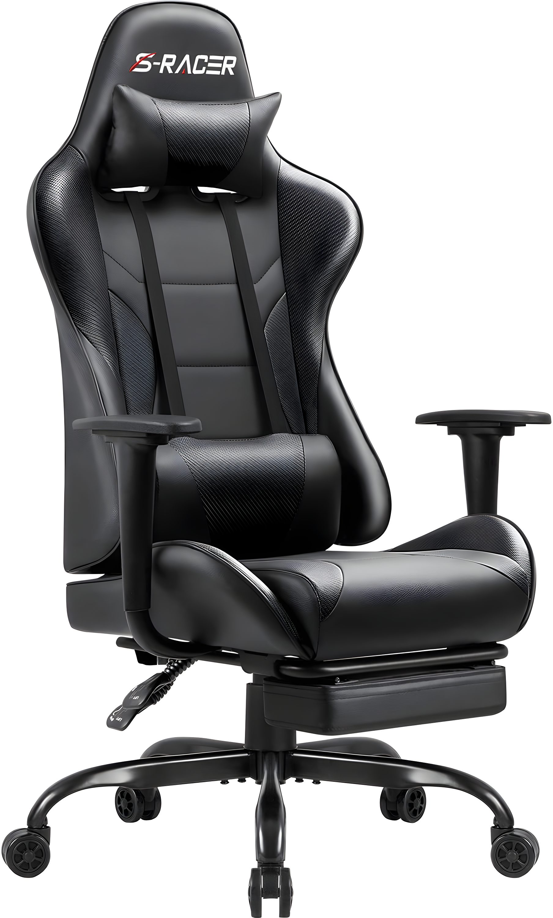 Killeryuki Gaming Chair Massage Computer Office Chair Ergonomic Desk Chair with Footrest Racing Executive Swivel Chair Adjustable Rolling Task Chair (Black)