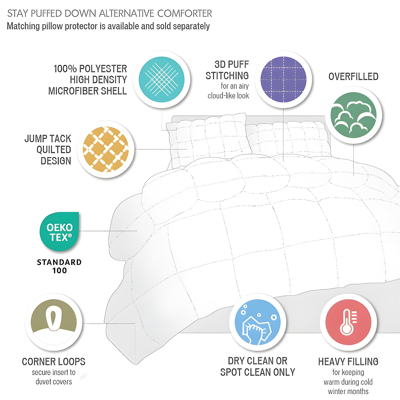 Full/Queen Stay Puffed Overfilled Down Alternative Comforter White - Madison Park