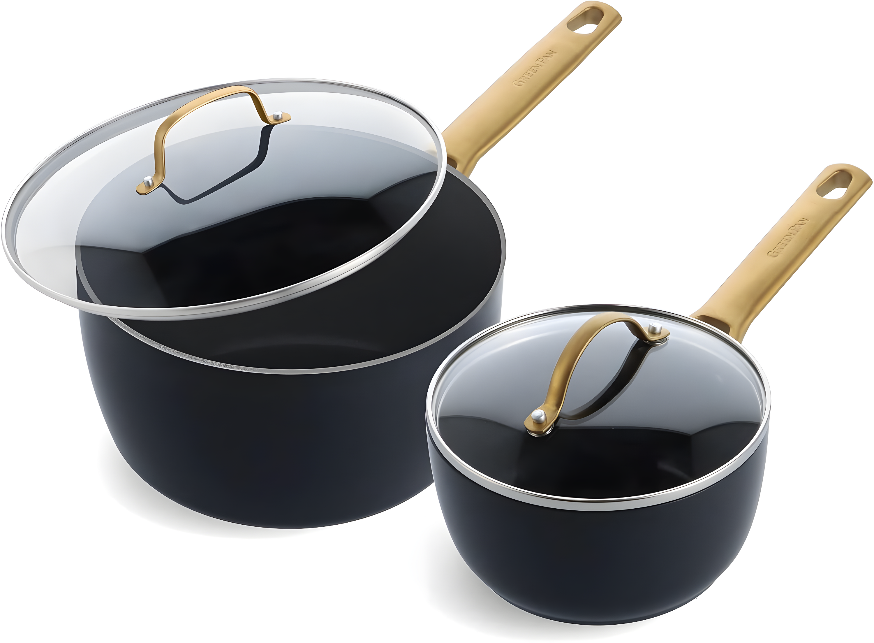 GreenPan GreenPan Reserve Black Healthy Ceramic Nonstick Saucepan Set with Lids, 1.5qt and 3qt
