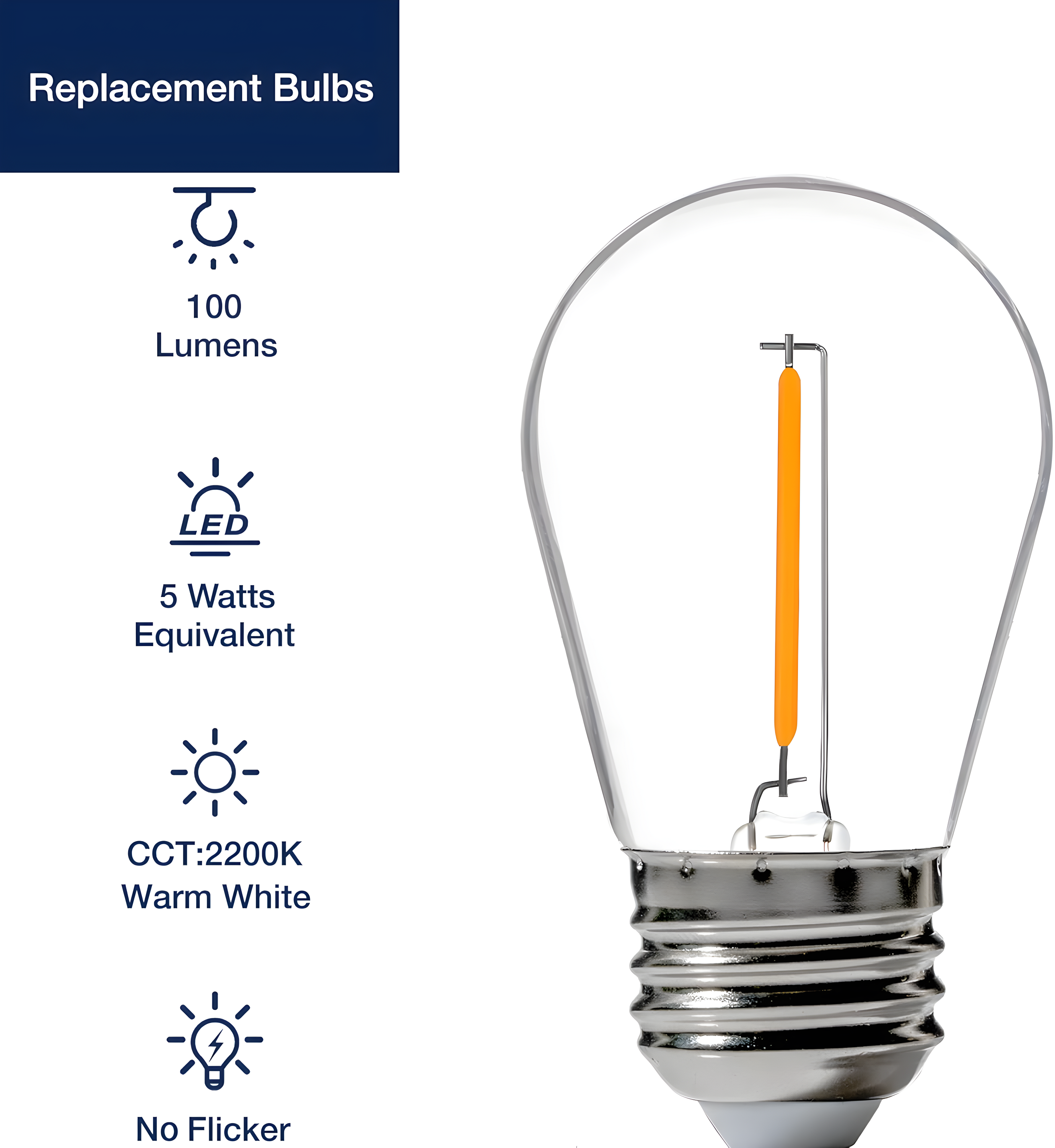 Svater Replacement Bulbs for Outdoor String Lights, 15 Pack S14 LED Bulbs for Patio, E26 Base 1W Bulb Equal to 11W Incandescent, Dimmable,Shatterproof 2700K Warm White