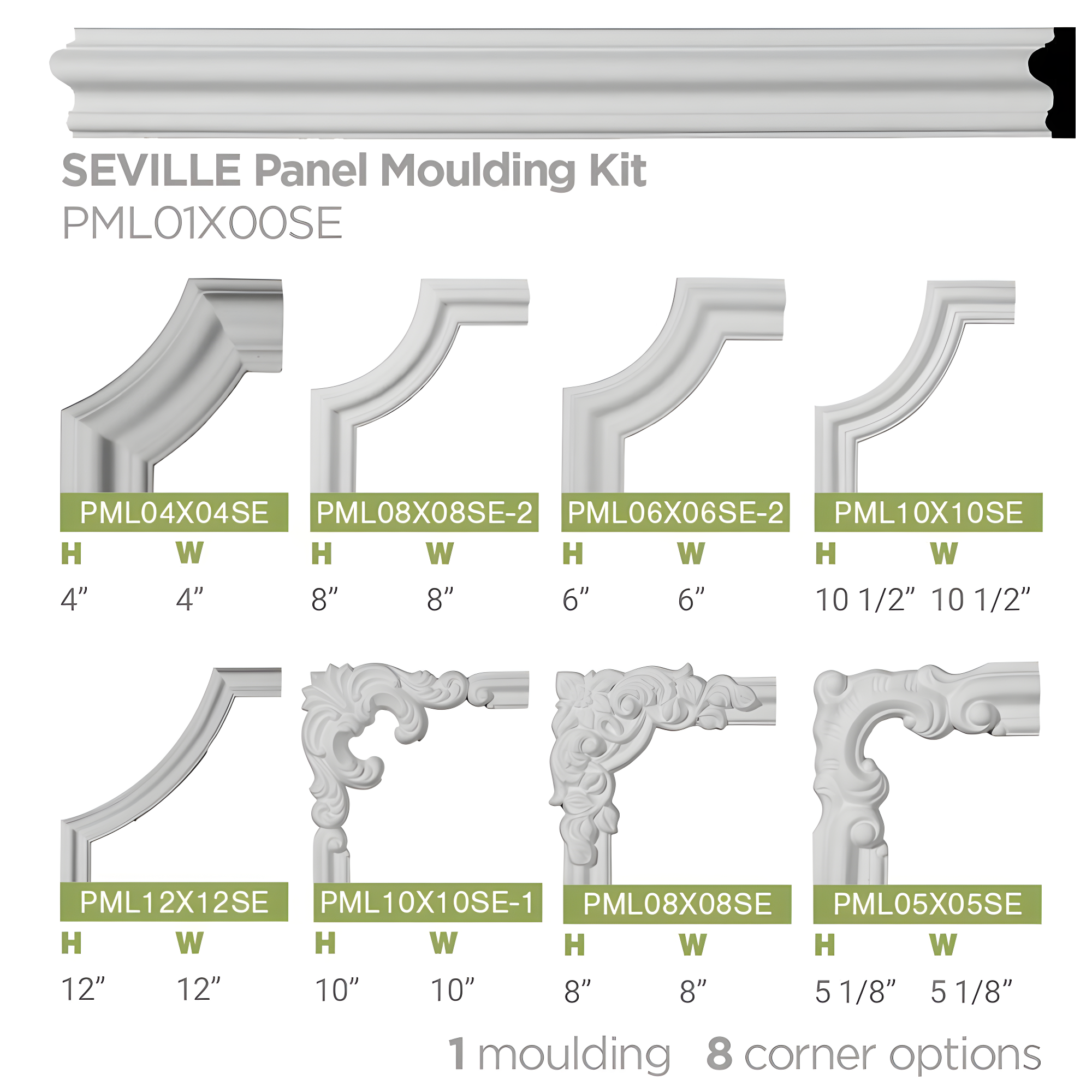 Ekena Millwork 8"W x 8"H x 3/4"P Seville Panel Moulding Corner