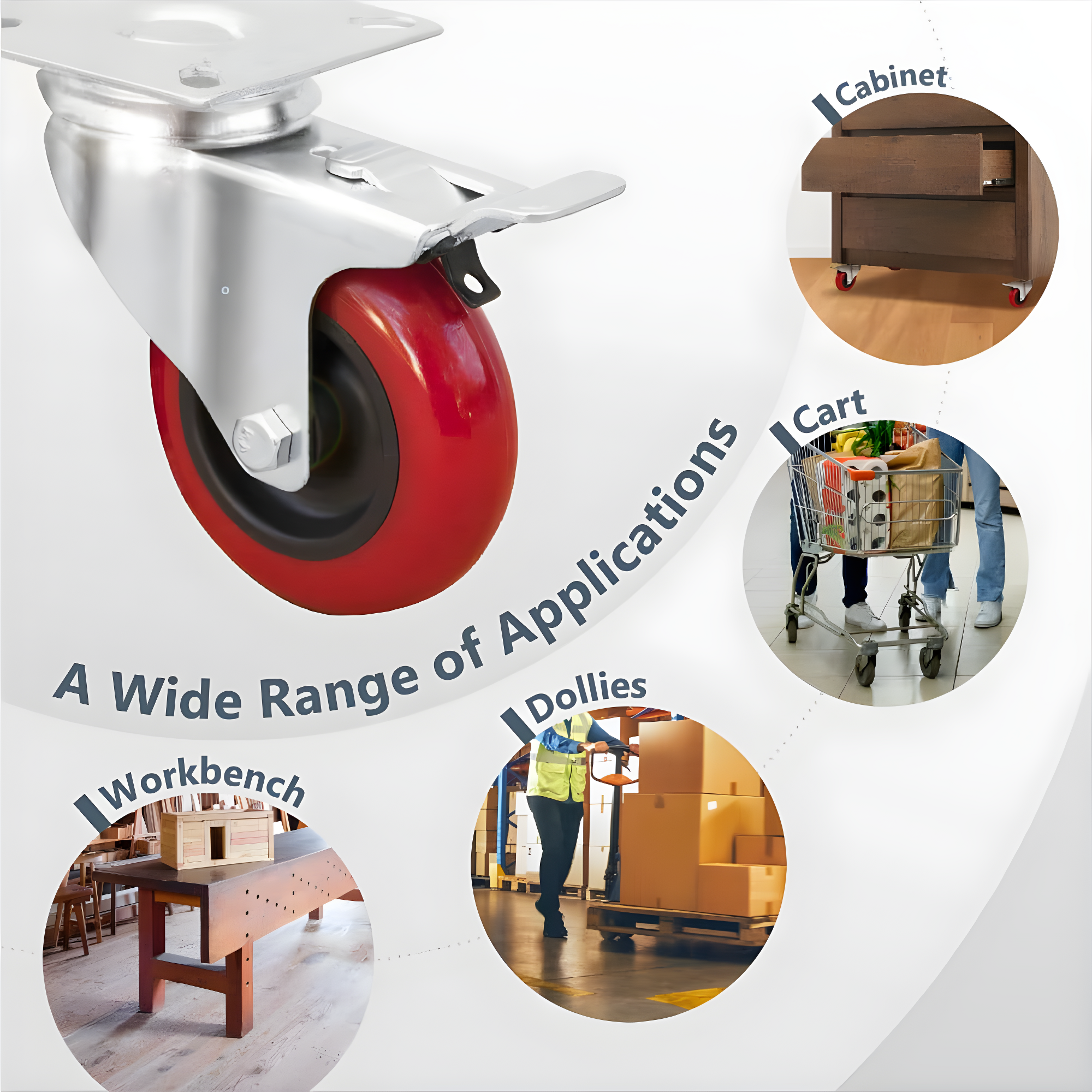 POWERTEC 4PK 3-Inch Swivel Caster Wheels with Brake & 640 lbs Loads, Heavy Duty Plate Casters, Dual Locking PU Castor Wheels for Furniture, Cart, Dolly and Workbench, 17205