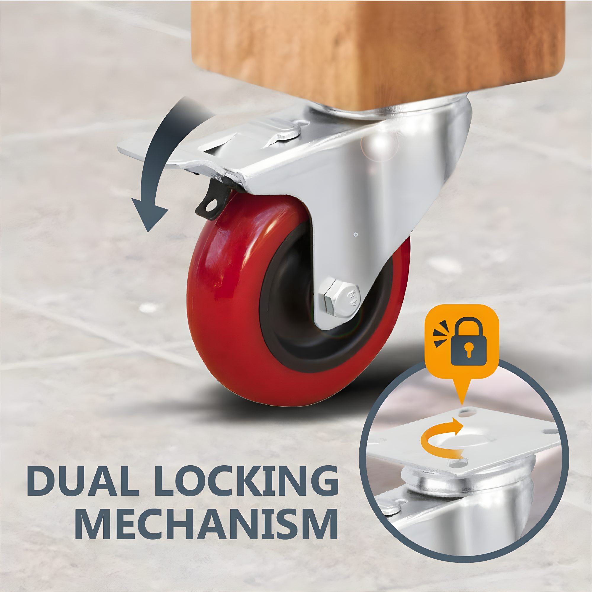 POWERTEC 4PK 3-Inch Swivel Caster Wheels with Brake & 640 lbs Loads, Heavy Duty Plate Casters, Dual Locking PU Castor Wheels for Furniture, Cart, Dolly and Workbench, 17205