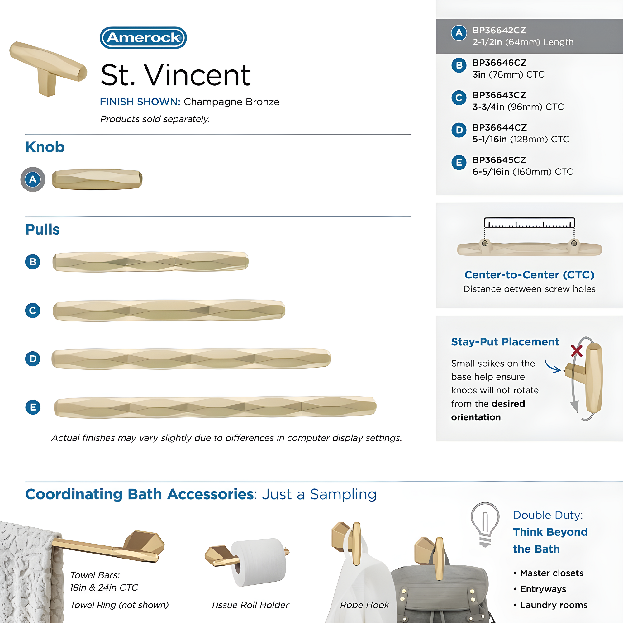St. Vincent 1 7/16" Length Bar Knob