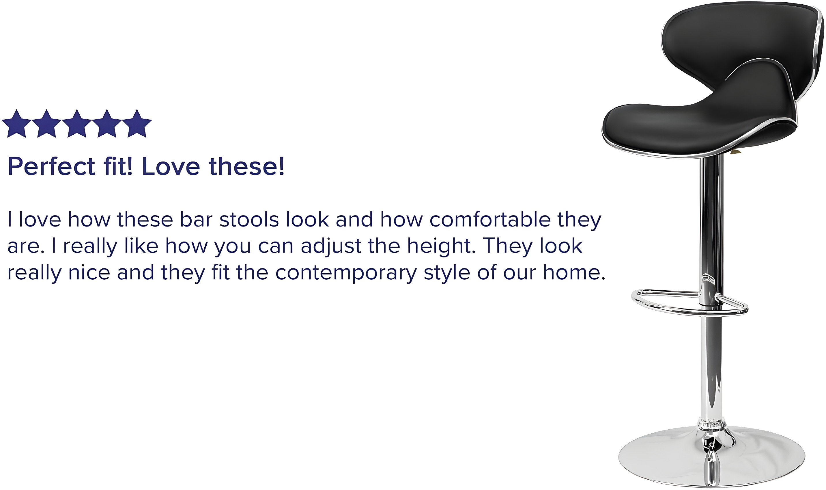 Flash Furniture Contemporary Cozy Mid-Back Black Vinyl Adjustable Height Barstool with Chrome Base
