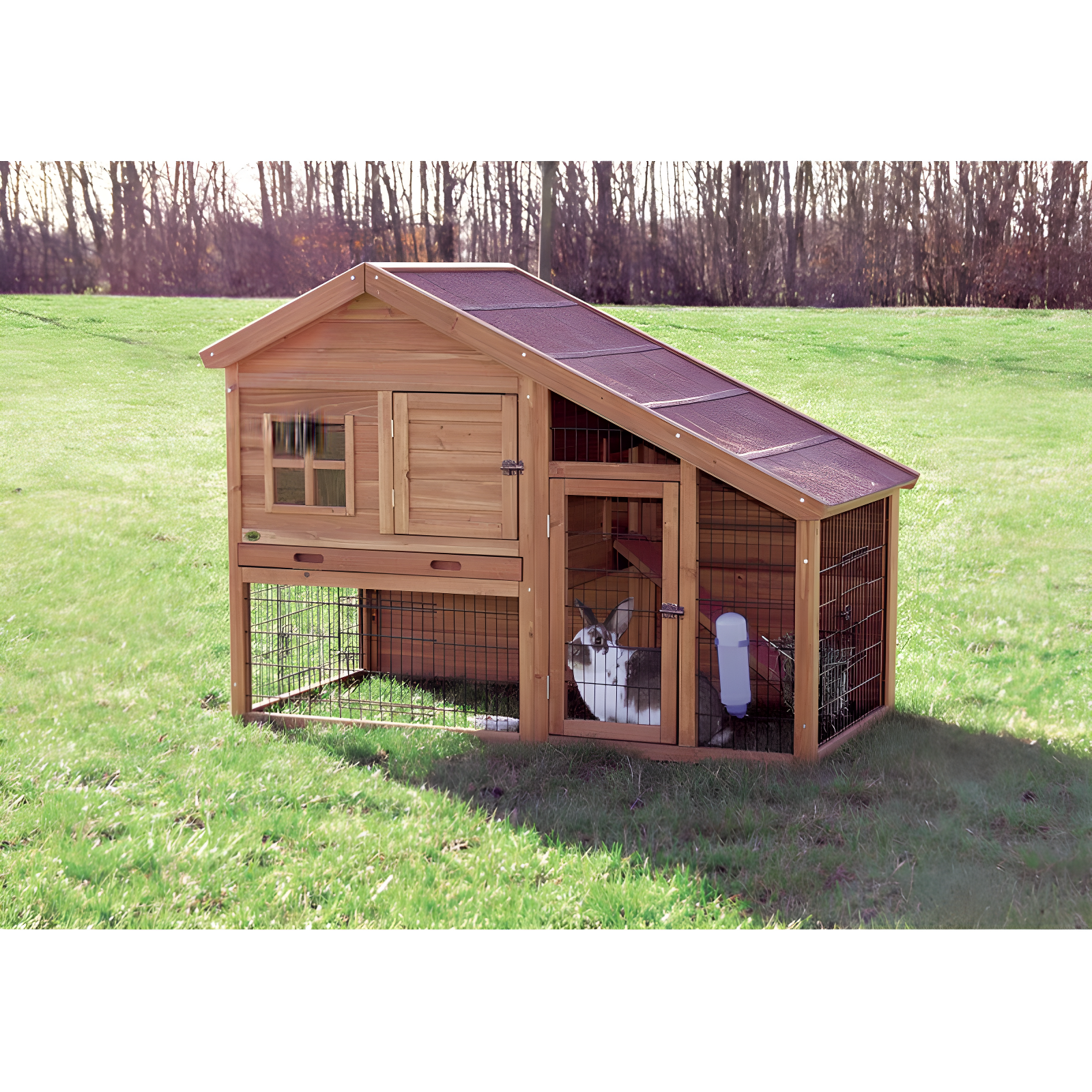 TRIXIE TRIXIE 2-Story Cabin Rabbit Hutch with Run, Ramp, Attic Storage, for Rabbits or Guinea Pigs