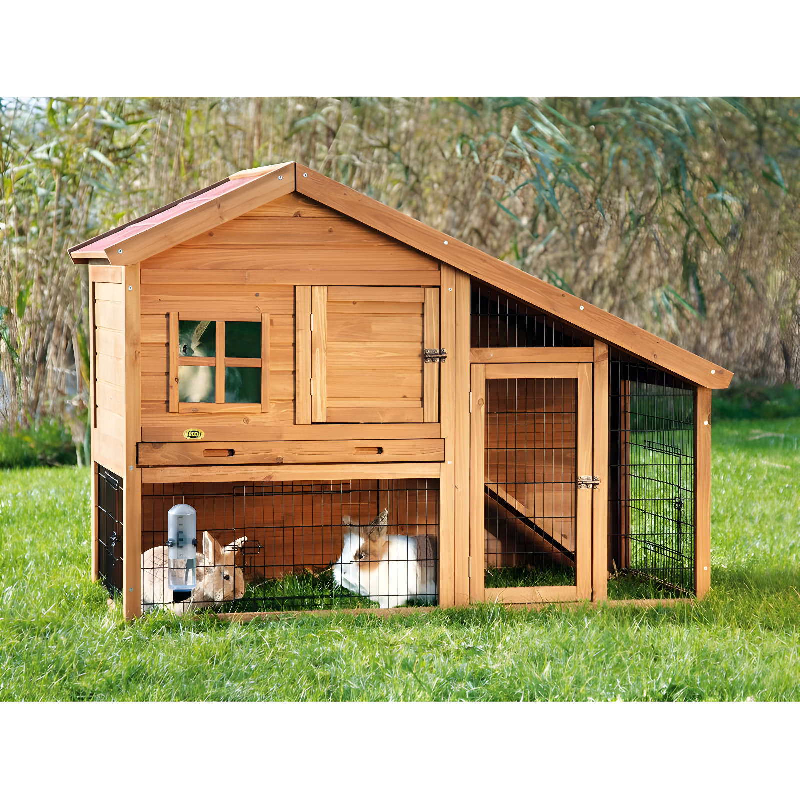 TRIXIE TRIXIE 2-Story Cabin Rabbit Hutch with Run, Ramp, Attic Storage, for Rabbits or Guinea Pigs