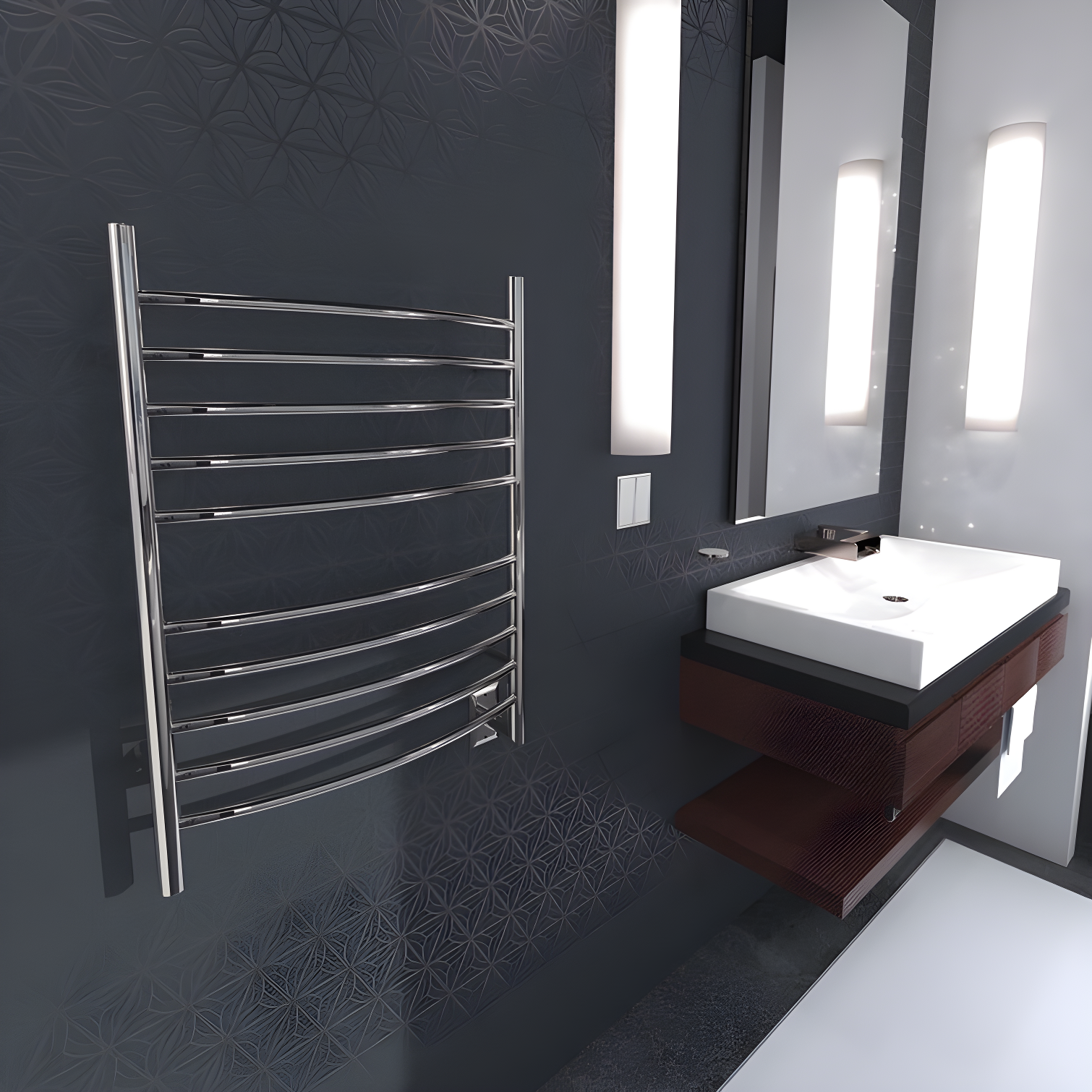 Radiant Large Curved Towel Warmer Hybrid Hardwired or Plug in