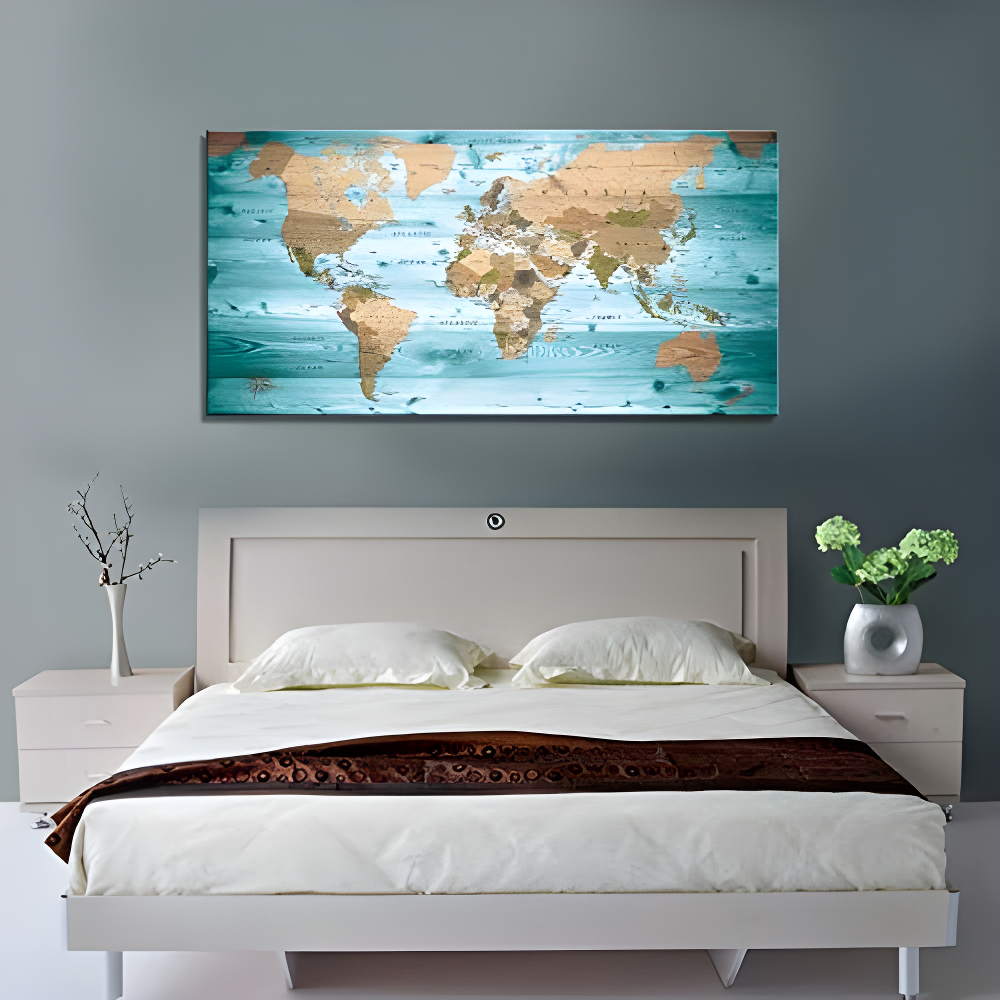 World Map Poster Wall Art for Office Decor Vintage Photos Canvas Prints Nautical Large Modern Framed Map of The World Canvas Wall Art Maps Pictures for Living Room Home Decor 24 x 48 Inches