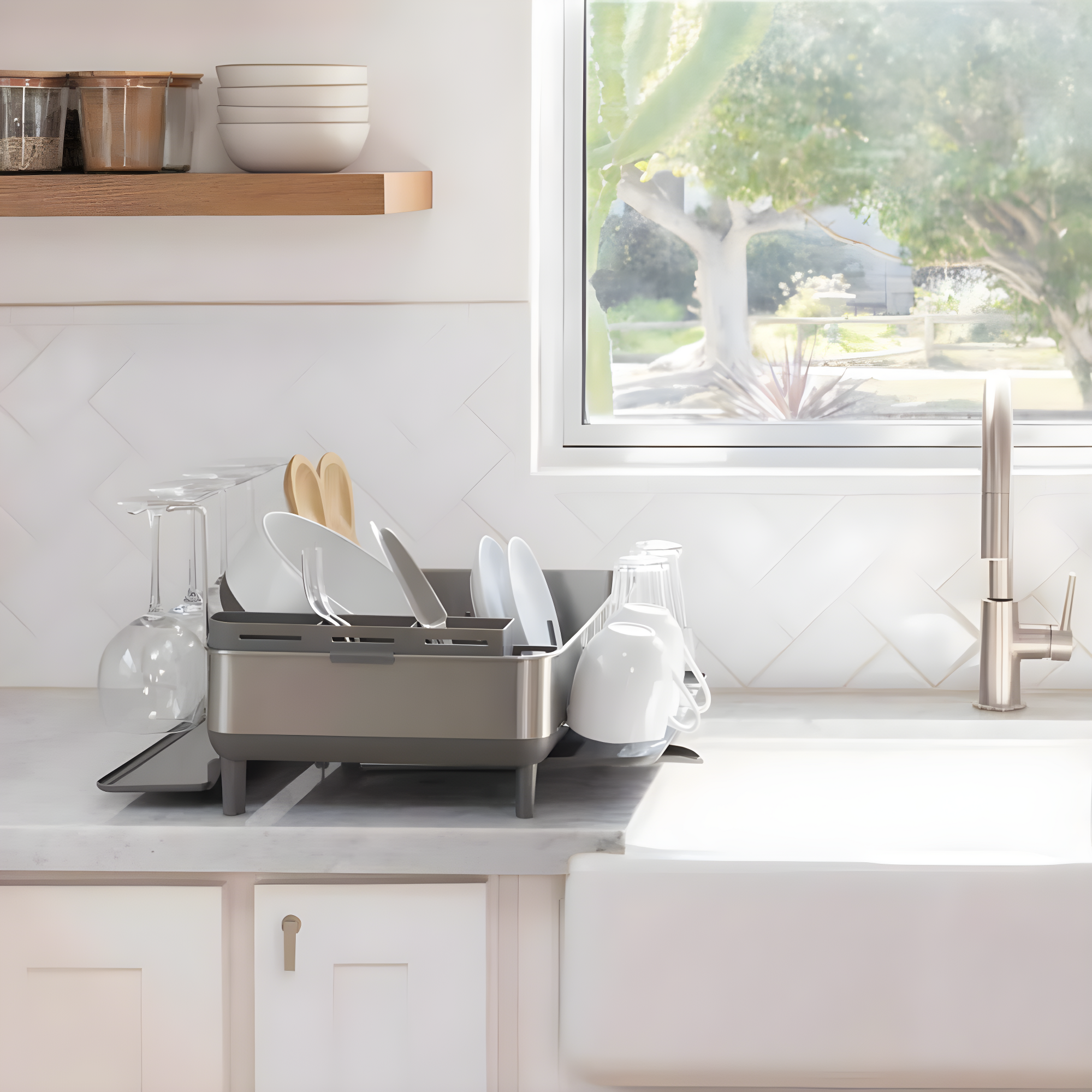 Simplehuman Kitchen Dish Drying Rack, Brushed Stainless Steel