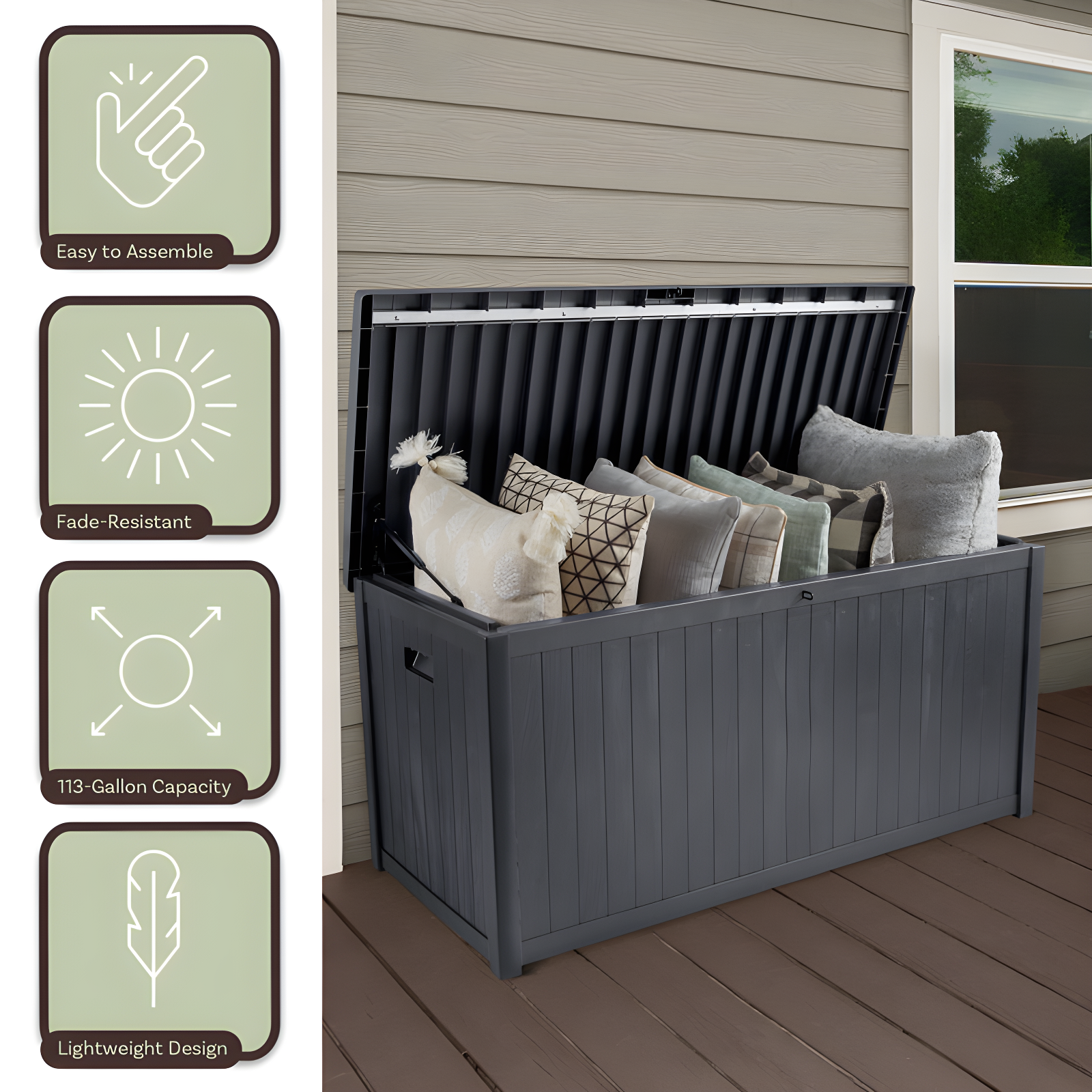 Outdoor Storage Box - 113 Gallon Lockable Deck Box for Pool Accessories, Patio Furniture Cushions, or Package Delivery for Outside by Pure Garden