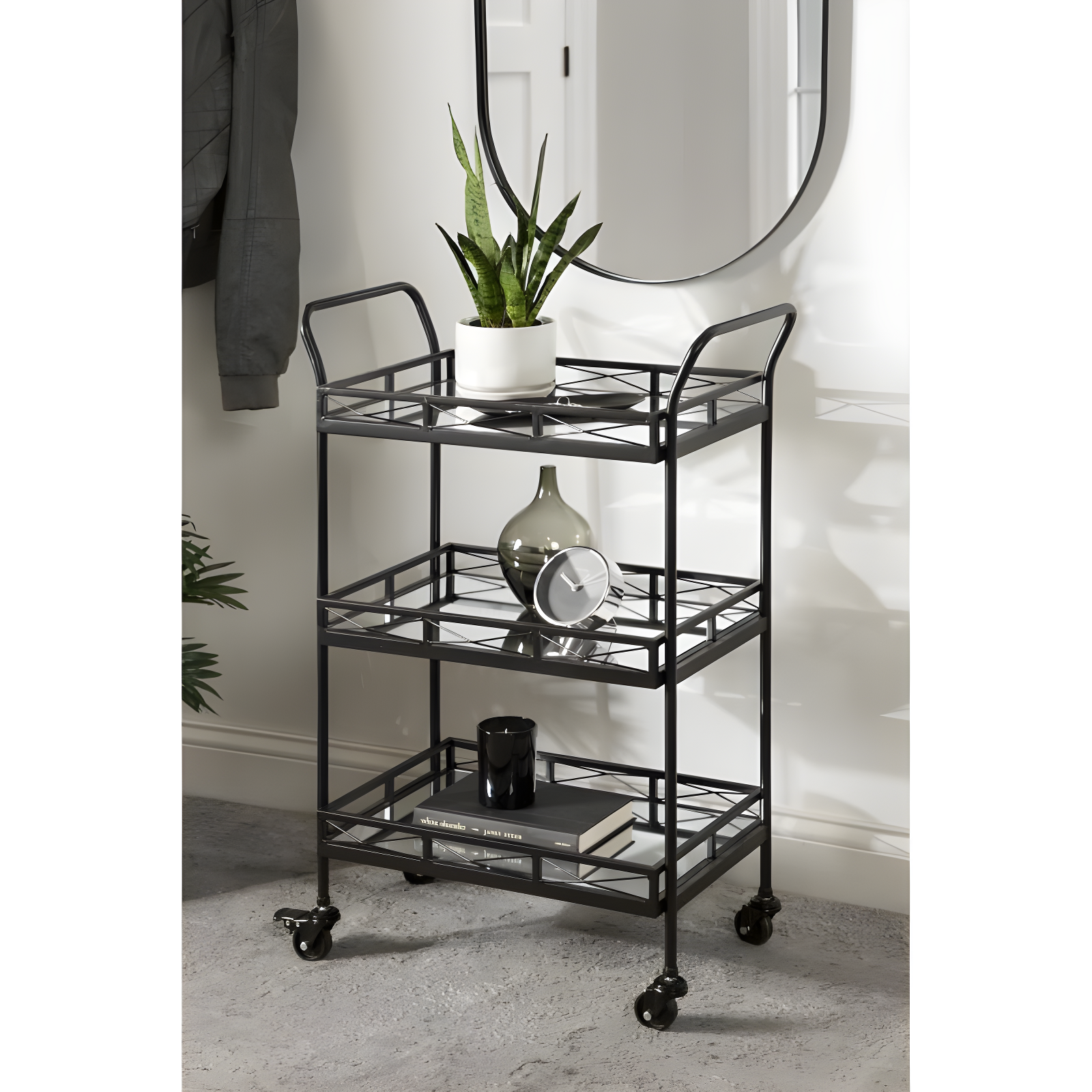 Kate and Laurel Ketia Rectangle Metal Bar Cart, 23x13x35, Black