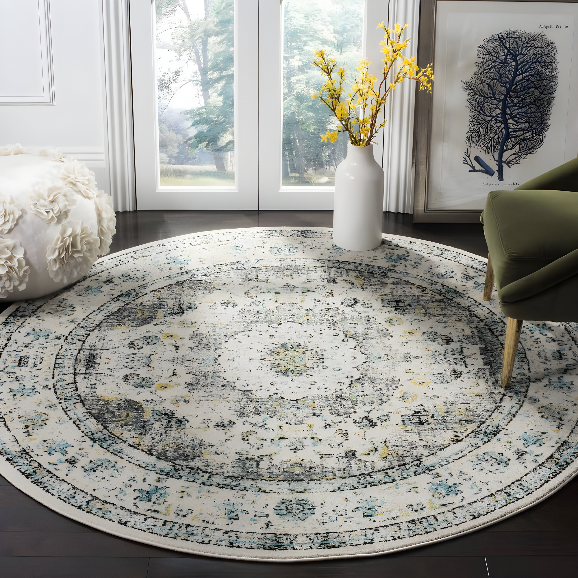 Evoke EVK220 Power Loomed Area Rug - Grey/Gold - 9' Round - Safavieh.