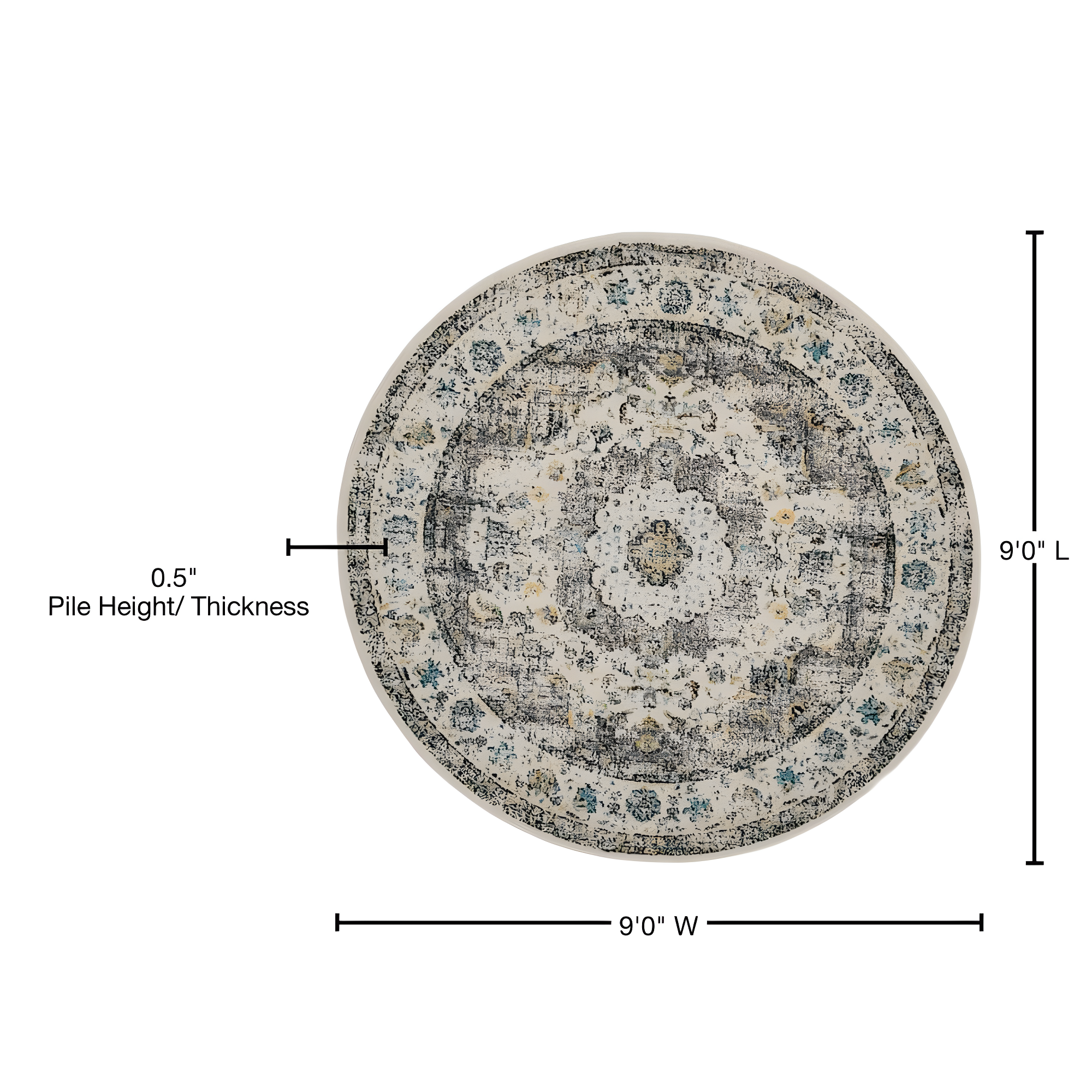 Evoke EVK220 Power Loomed Area Rug - Grey/Gold - 9' Round - Safavieh.