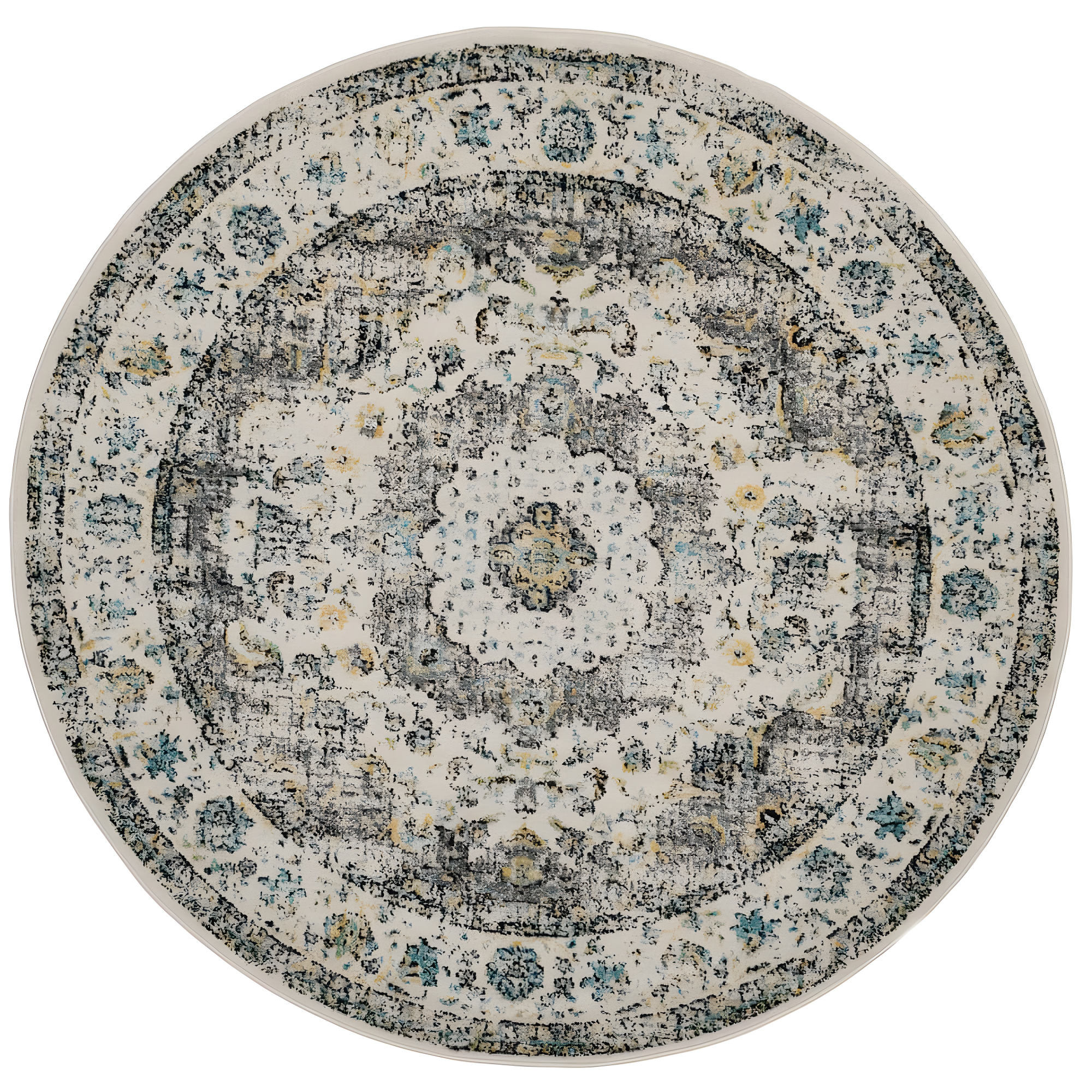 Evoke EVK220 Power Loomed Area Rug - Grey/Gold - 9' Round - Safavieh.