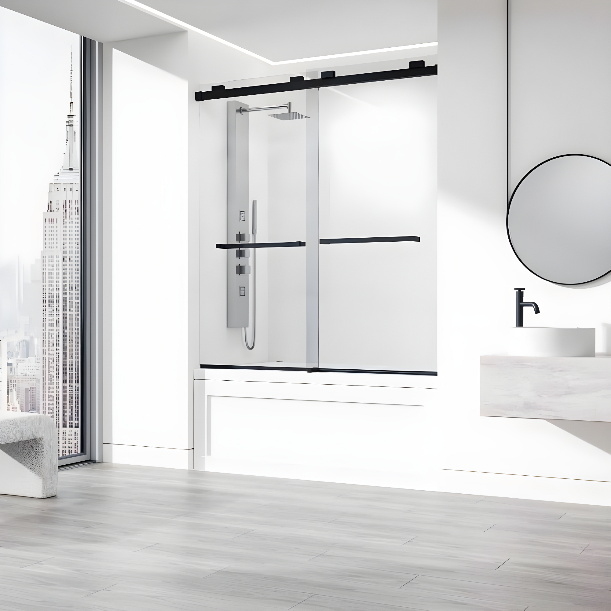 Houston 56-60" W x 66" H Double Sliding Frameless Tub Door with 3/8" Clear Glass