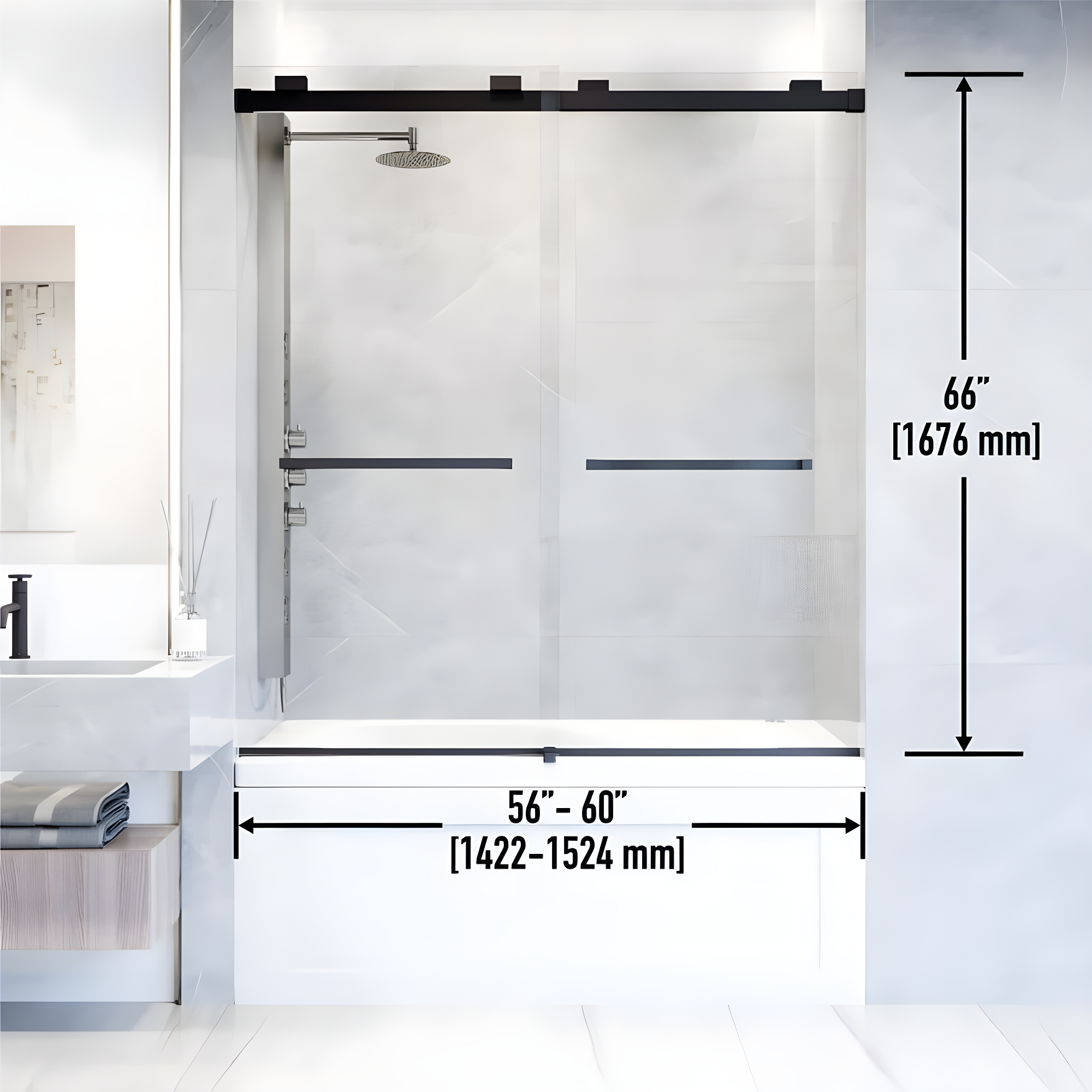 Houston 56-60" W x 66" H Double Sliding Frameless Tub Door with 3/8" Clear Glass