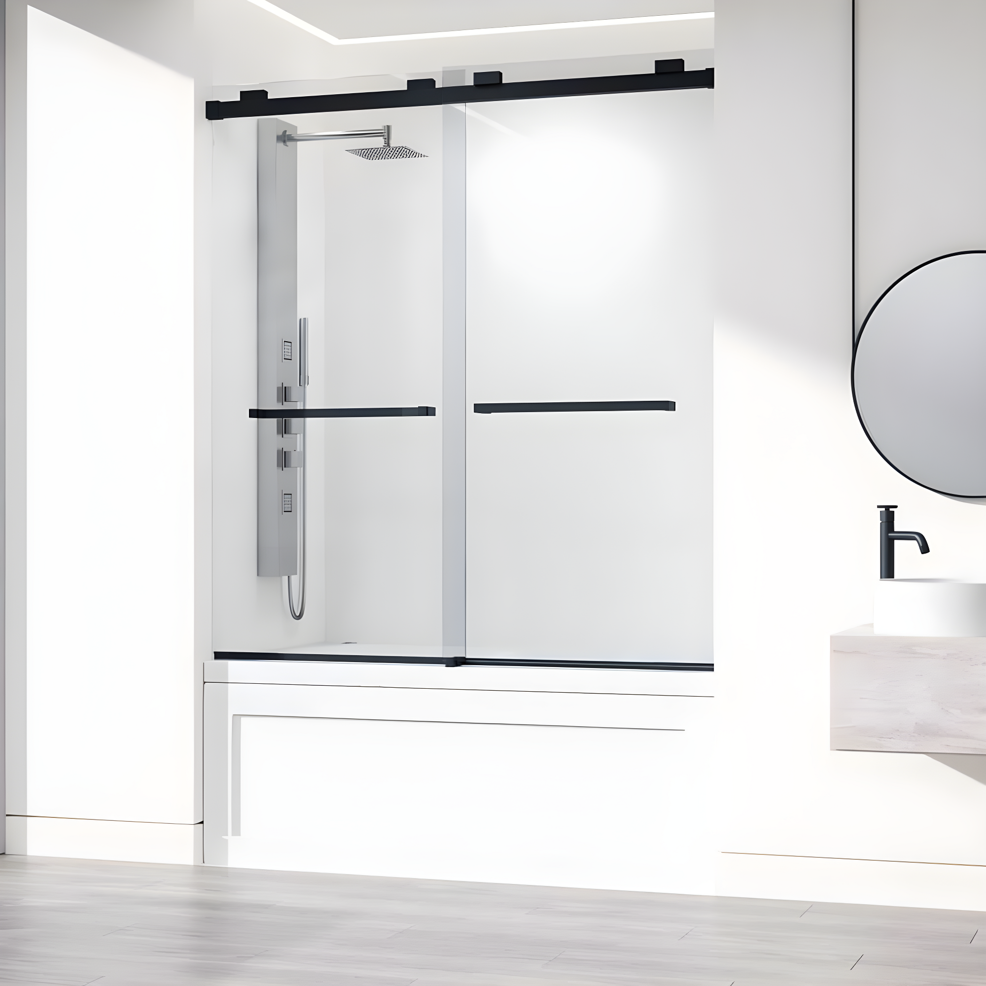 Houston 56-60" W x 66" H Double Sliding Frameless Tub Door with 3/8" Clear Glass