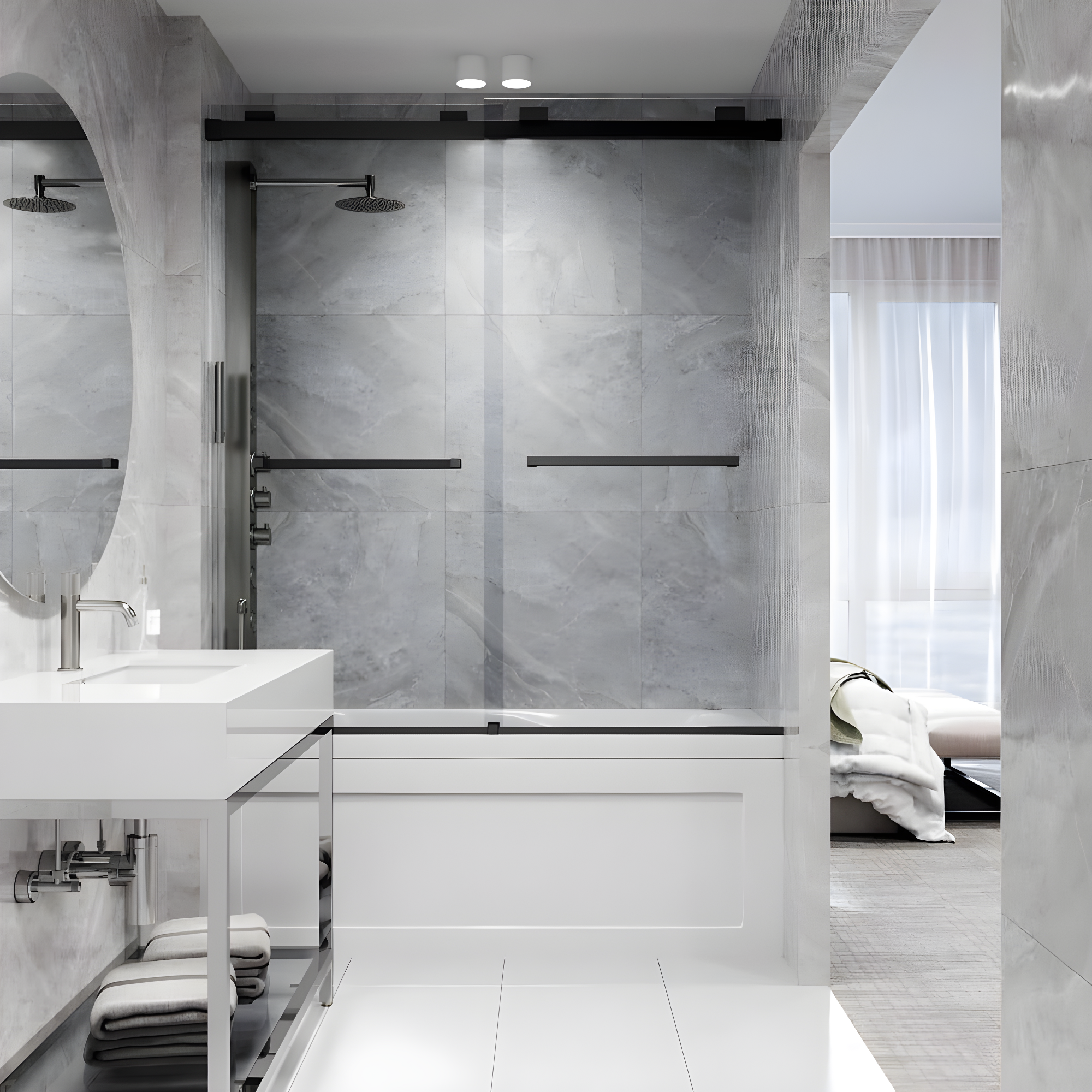 Houston 56-60" W x 66" H Double Sliding Frameless Tub Door with 3/8" Clear Glass