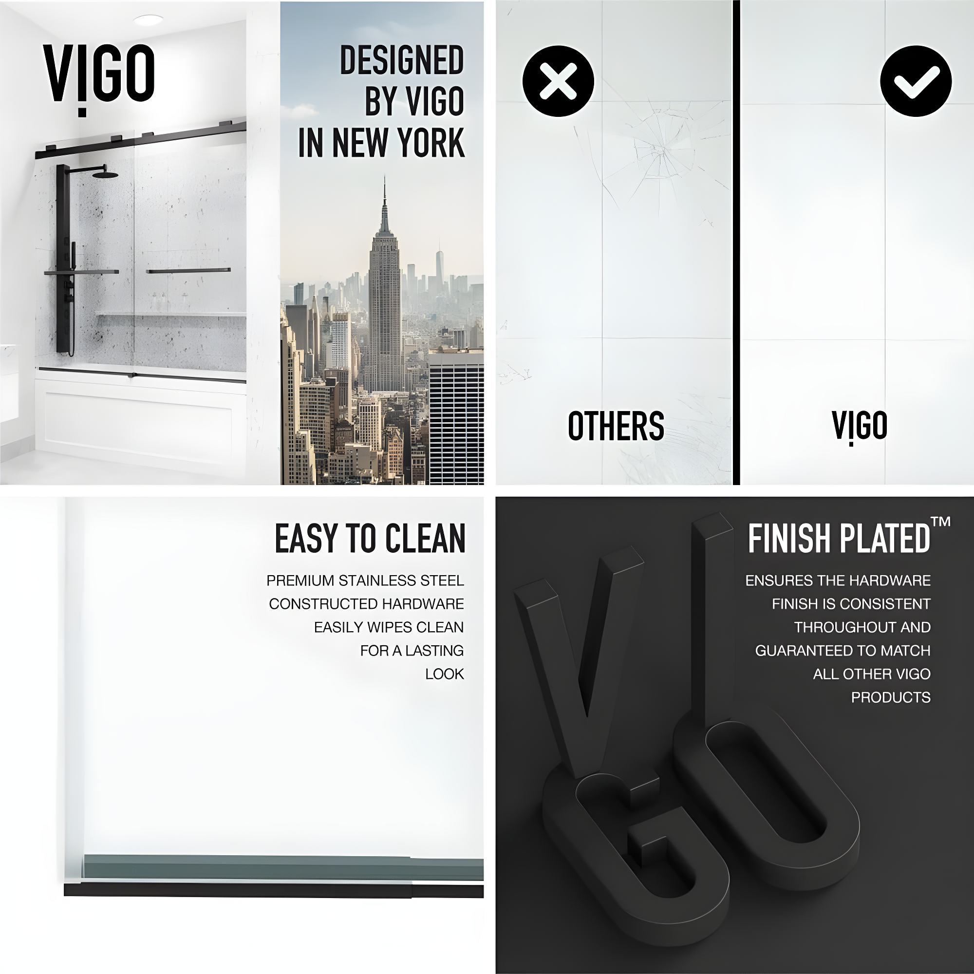Houston 56-60" W x 66" H Double Sliding Frameless Tub Door with 3/8" Clear Glass
