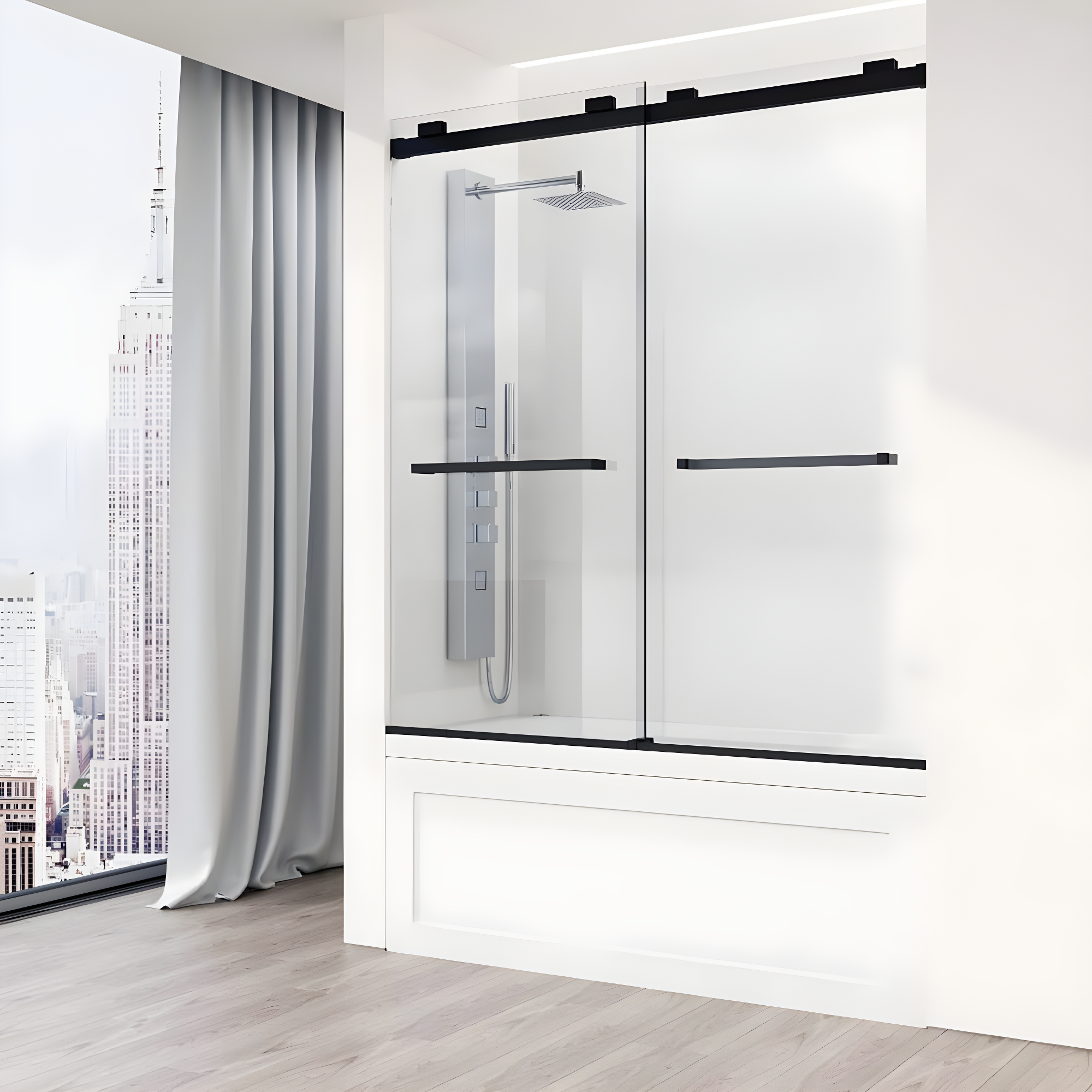 Houston 56-60" W x 66" H Double Sliding Frameless Tub Door with 3/8" Clear Glass
