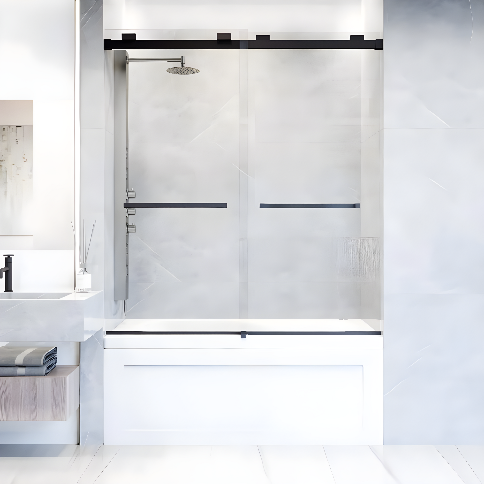 Houston 56-60" W x 66" H Double Sliding Frameless Tub Door with 3/8" Clear Glass