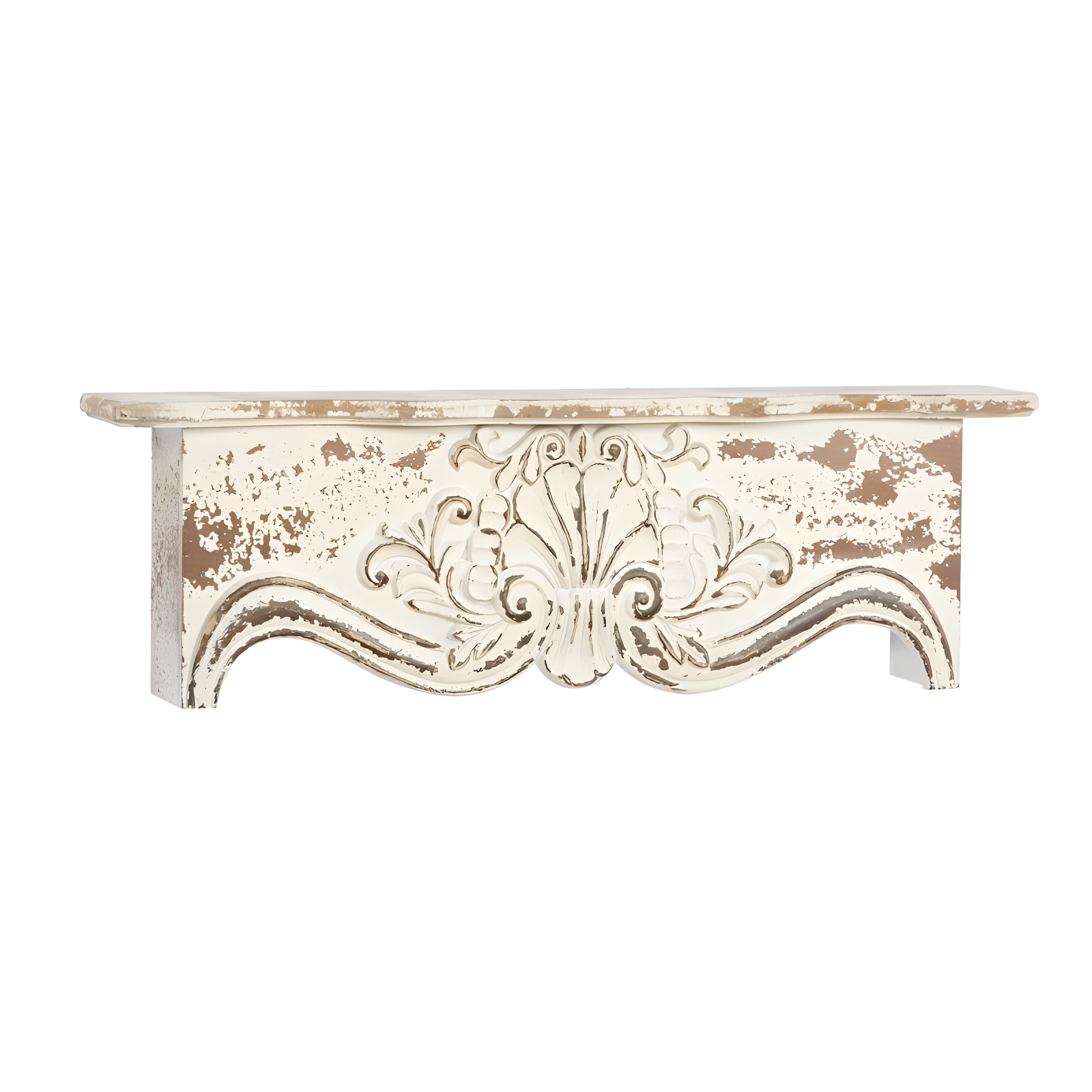 Kelly Clarkson Home Elicia White Wood Scroll Distressed 1 Shelf Room Wall Shelf