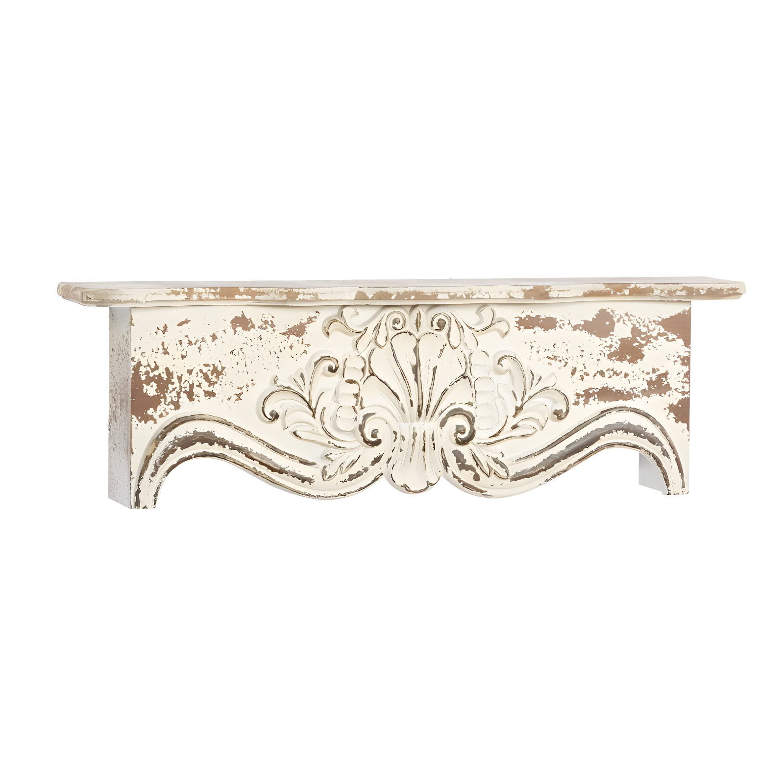 Kelly Clarkson Home Elicia White Wood Scroll Distressed 1 Shelf Room Wall Shelf