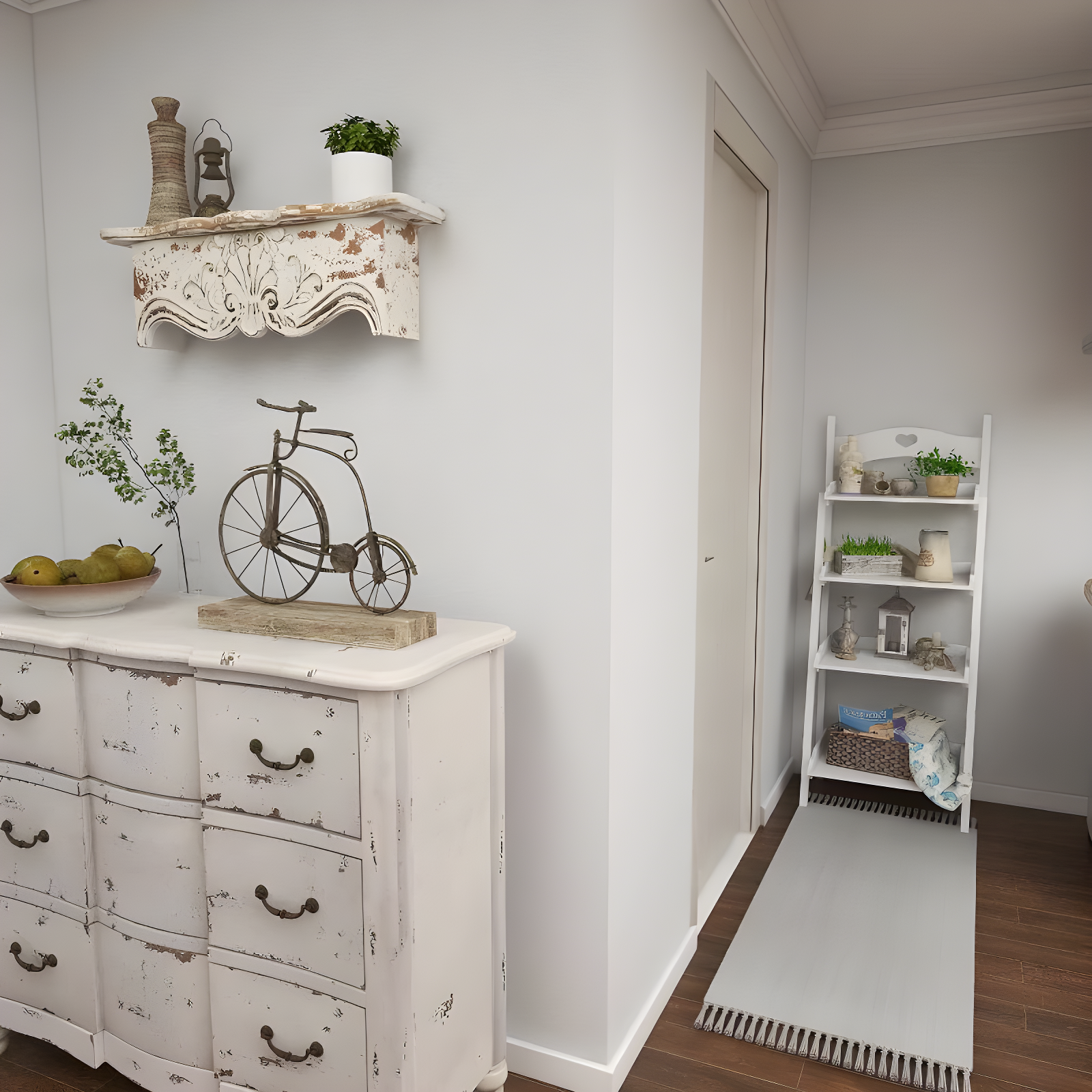 Kelly Clarkson Home Elicia White Wood Scroll Distressed 1 Shelf Room Wall Shelf