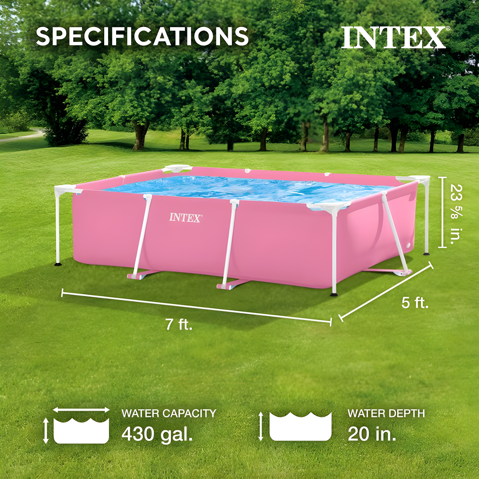 Intex Plastic Rectangle Frame Set Pool 23.62'' H x 59'' W x 86.62'' L