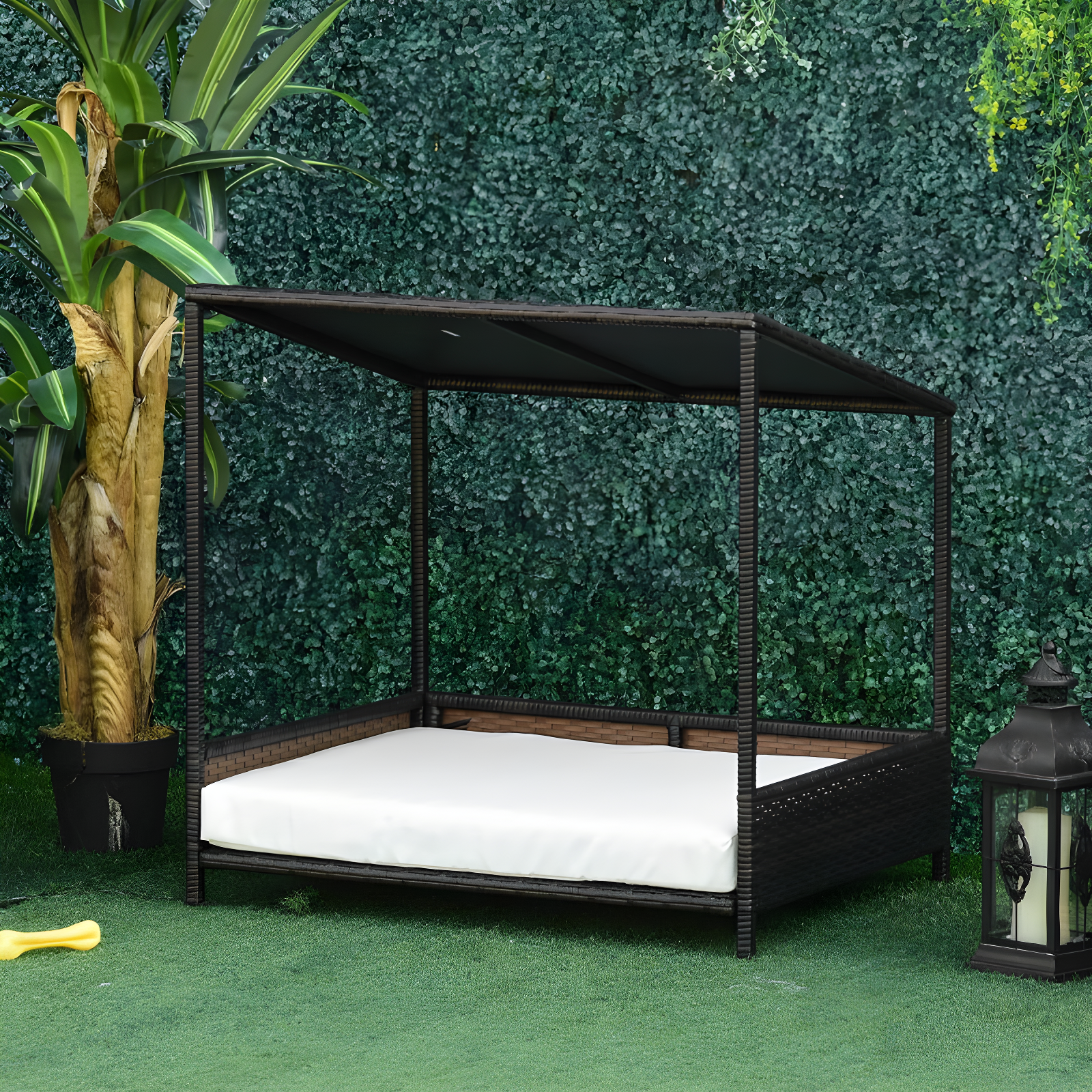 PawHut Wicker Dog House Raised Rattan Puppy Bed Cat Shelter for Indoor Outdoor Garden Patio Pet Sofa with Removable Cushion for Medium Sized Pet Brown