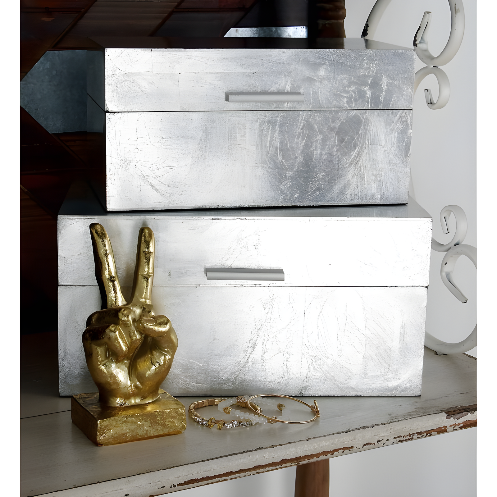 CosmoLiving by Cosmopolitan Wooden Decorative Box with Textured Foiled Exterior Set
