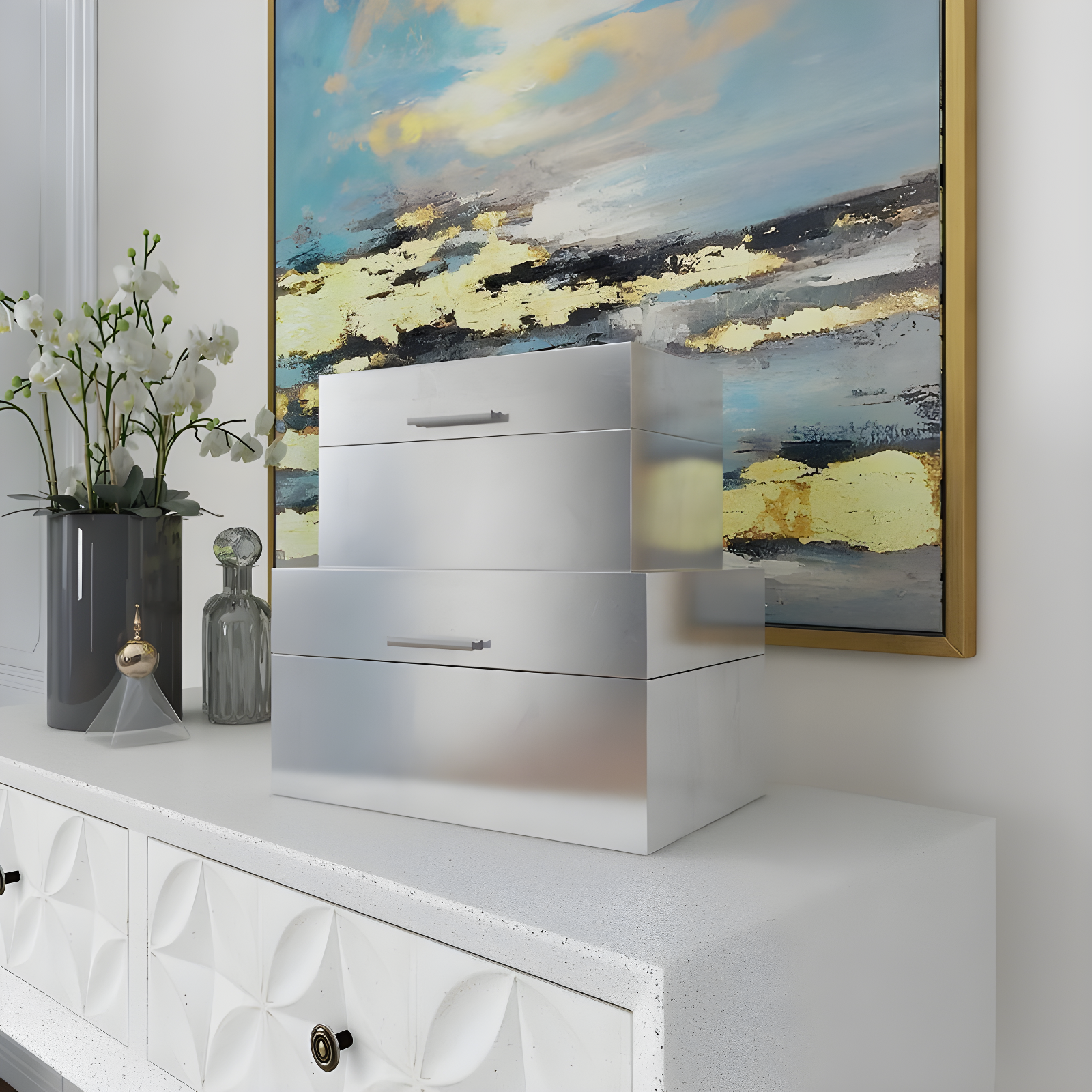 CosmoLiving by Cosmopolitan Wooden Decorative Box with Textured Foiled Exterior Set