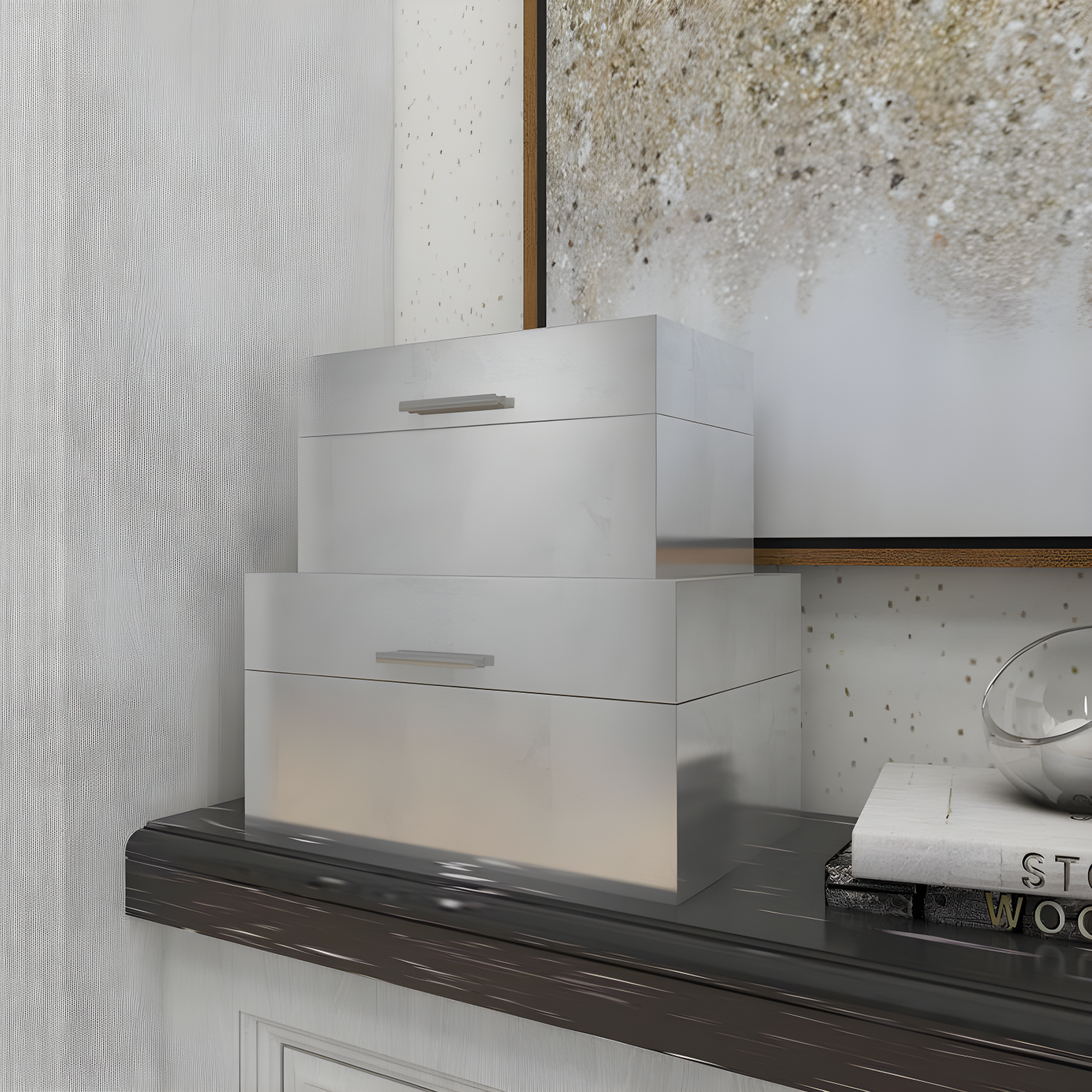 CosmoLiving by Cosmopolitan Wooden Decorative Box with Textured Foiled Exterior Set
