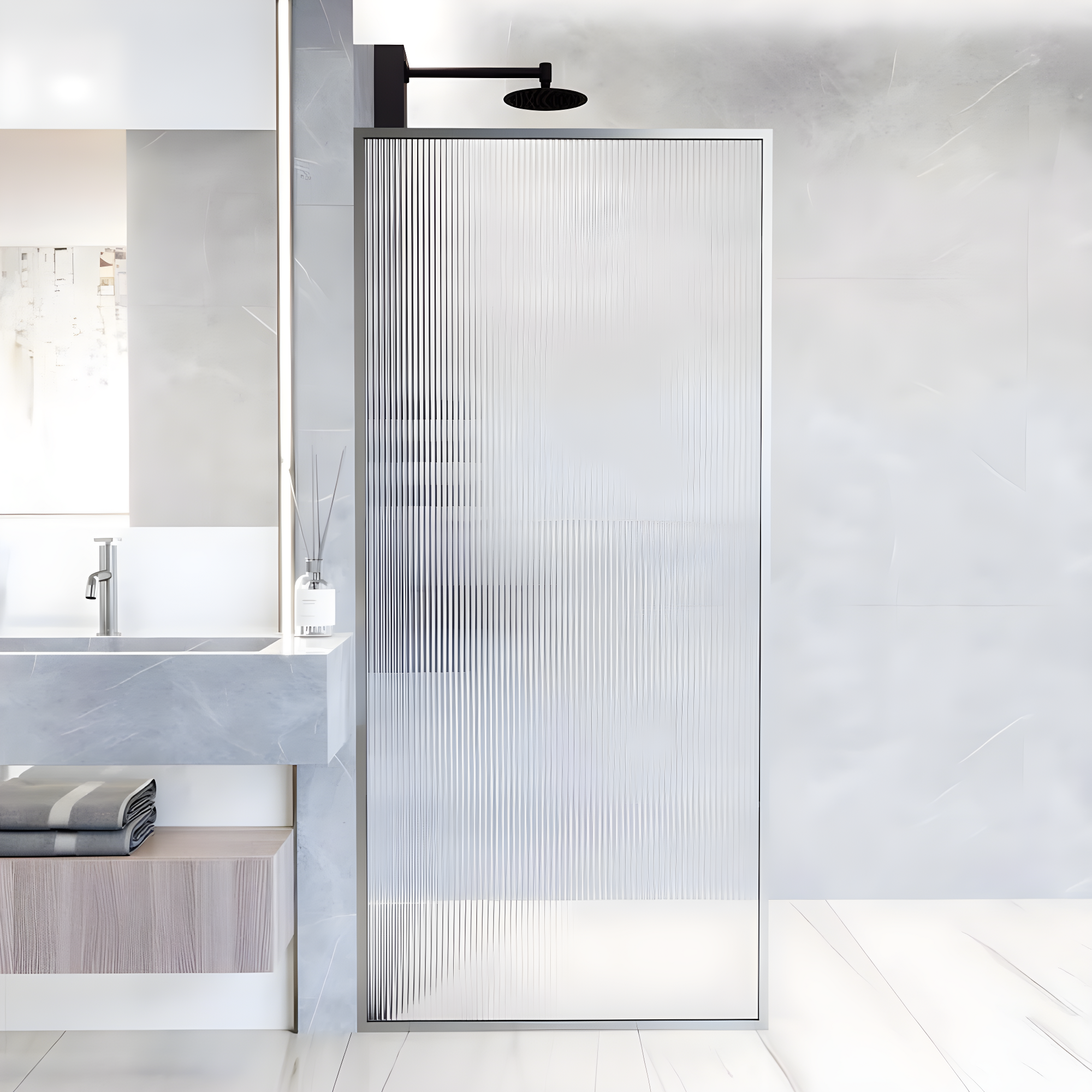 Meridian 34" W x 74" H Fixed Framed Shower Screen with 3/8" Glass